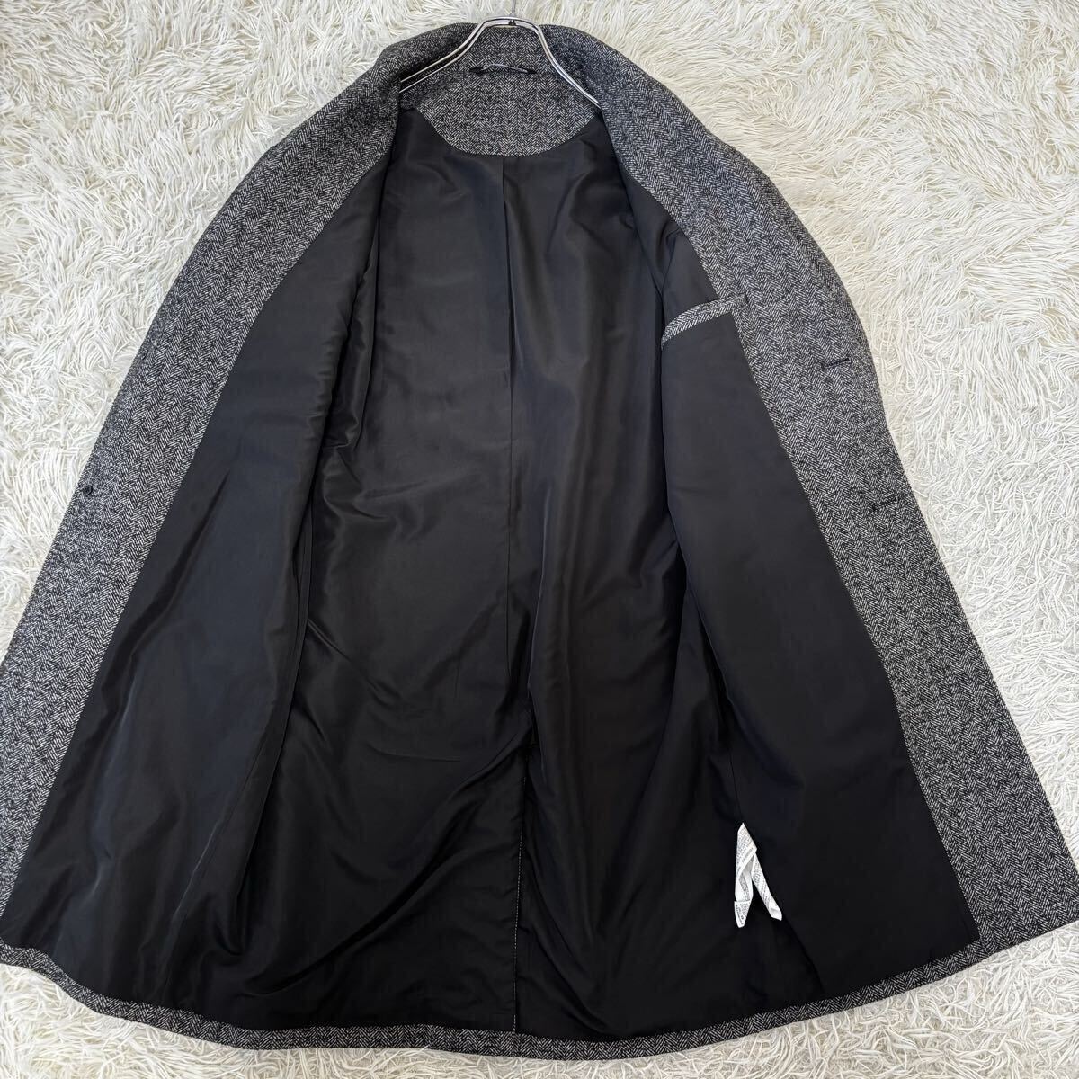未使用級◎L位◎ザラ『圧倒的高級感』ZARA チェスターコート ロング丈 ヘリンボーン チャコールグレー 秋冬 ツイード 48相当 ラムウール_画像4