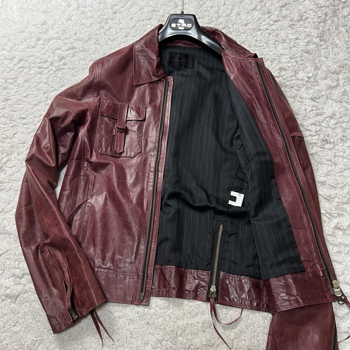 【美品】JACK ROSE ジャックローズ レザージャケット 希少ワインレッドカラー カーフレザー 牛革 光沢感 ウエスタン Mサイズ_画像1