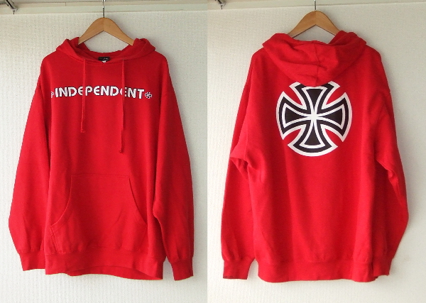 L★インディペンデントINDEPENDENT★アイアンクロス スウェットパーカー赤　スケートsk8スケーター廃盤パーカー00s_画像1