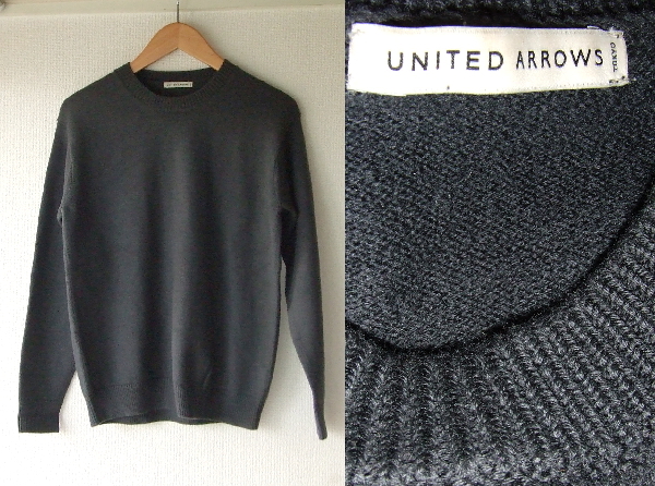S★ユナイテッドアローズ★ウール100%ニット チャコール　セーターunited arrows uaメンズ グレー系インナー チャコールグレー_画像1