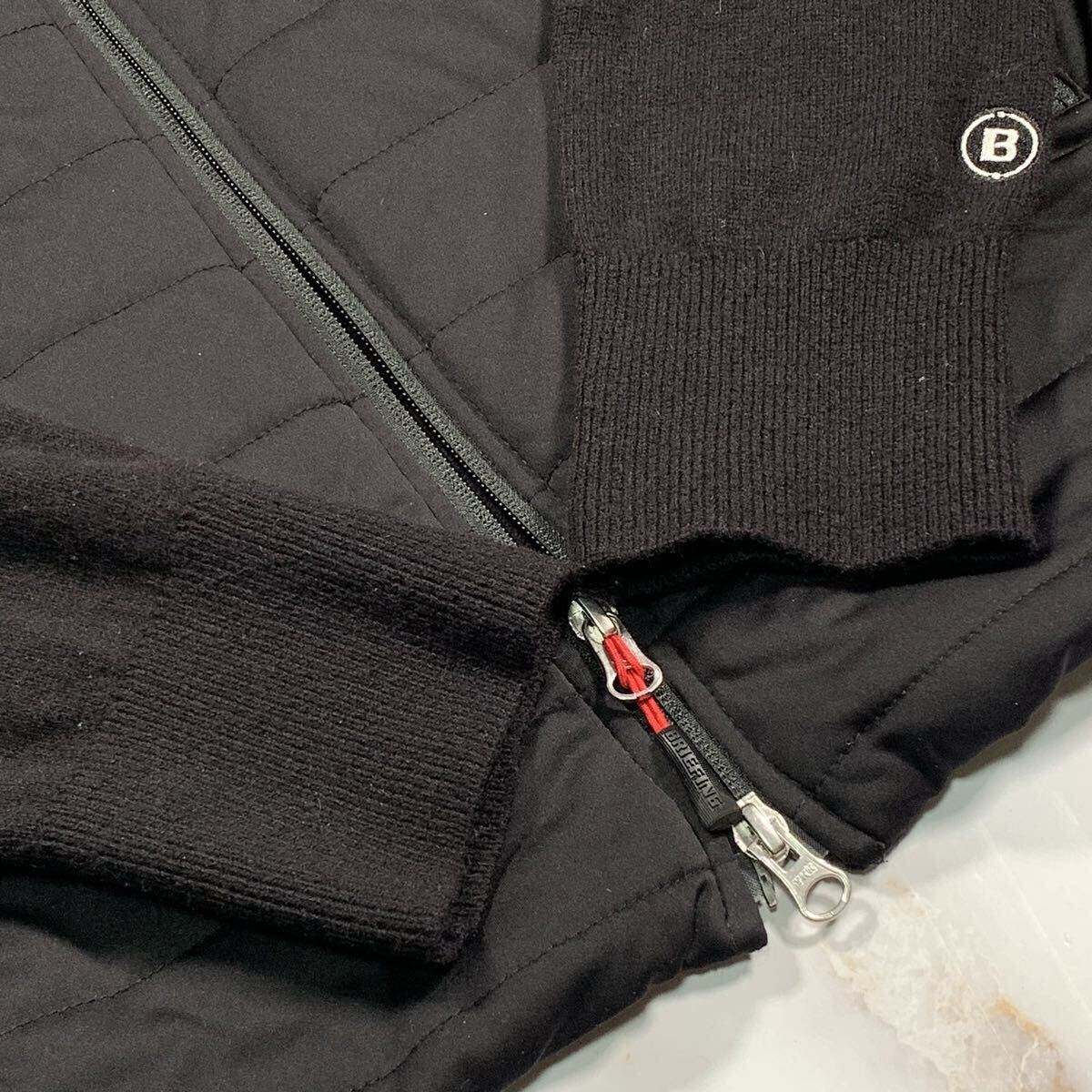 美品/L相当●BRIEFING ブリーフィング WIND BLOCK FZ KNIT アンゴラブレンド コンビ ニットジャケット 異素材切替 ハイネック ロゴ 刺繍_画像6