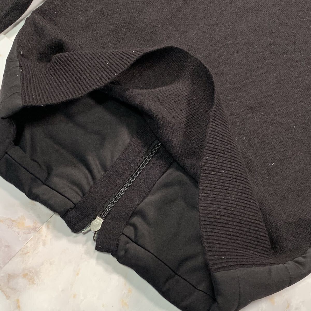 美品/L相当●BRIEFING ブリーフィング WIND BLOCK FZ KNIT アンゴラブレンド コンビ ニットジャケット 異素材切替 ハイネック ロゴ 刺繍_画像8