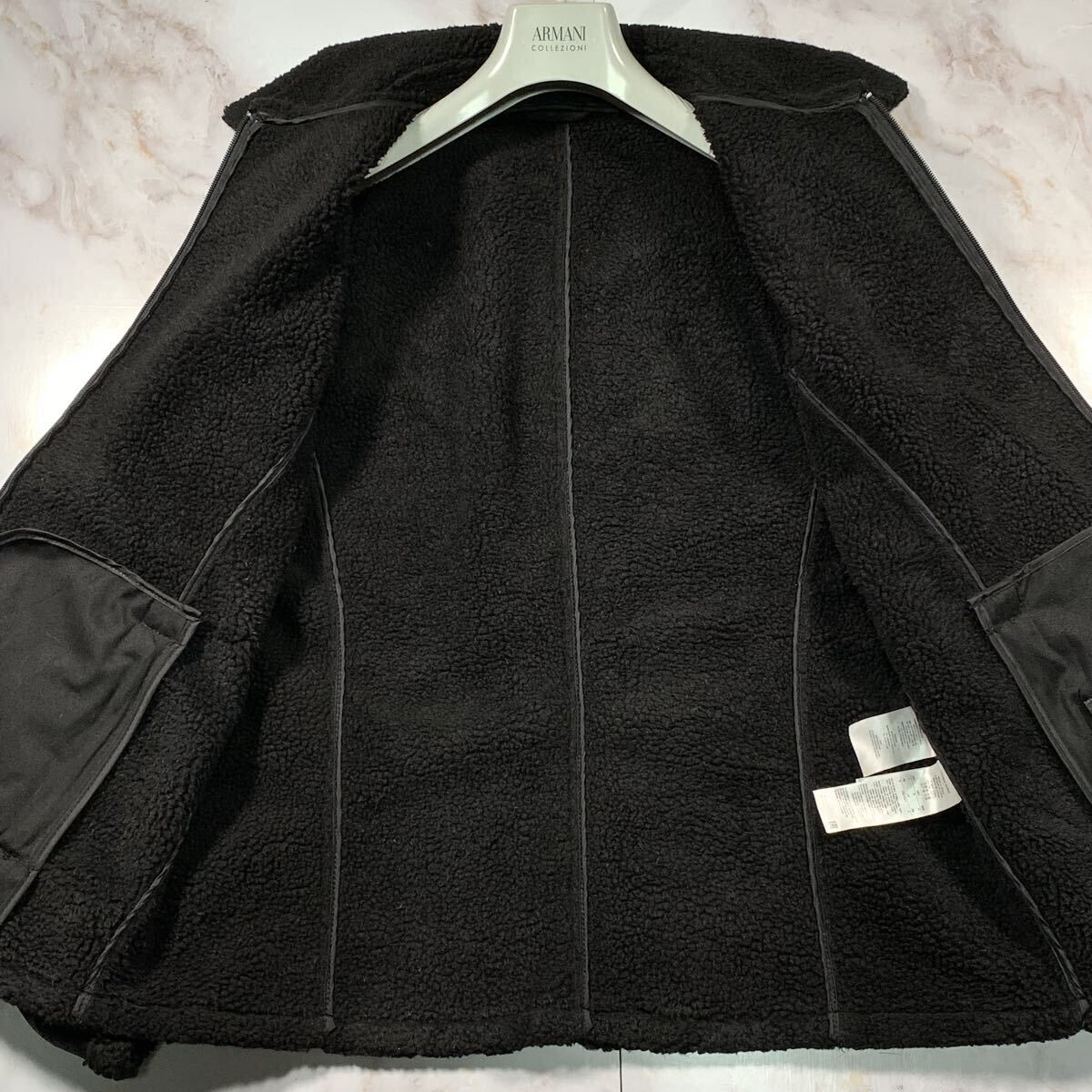 XL相当●ARMANI EXCHANGE アルマーニエクスチェンジ ムートン ジャケット L Ｗジップ 裏地ボア ライダース ロゴプレート ブラック 黒 _画像4