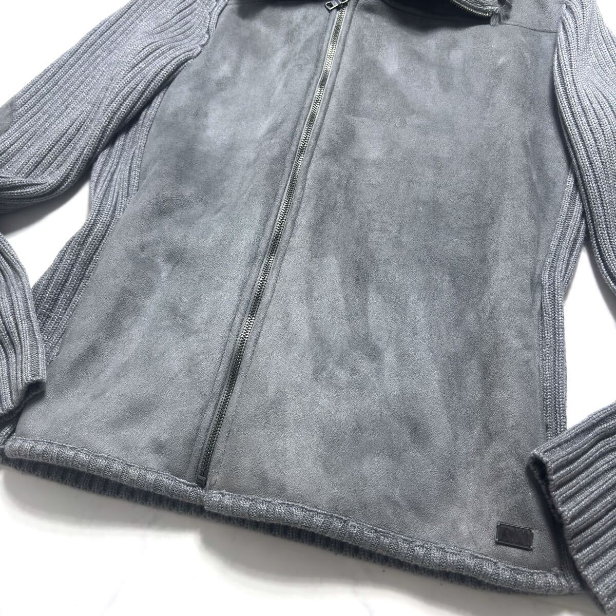 美品/L相当 ARMANI EXCHANGE ドライバーズニット●切替 ボア ムートン調 エルボーパッチ リブ ロゴ金具 メンズ アルマーニエクスチェンジ_画像6