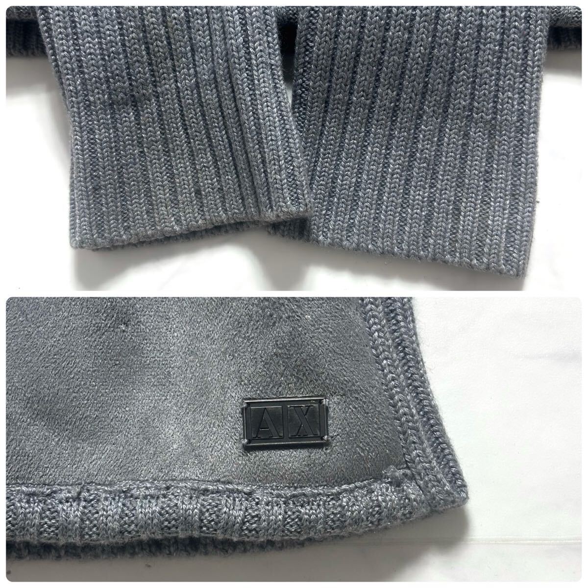 美品/L相当 ARMANI EXCHANGE ドライバーズニット●切替 ボア ムートン調 エルボーパッチ リブ ロゴ金具 メンズ アルマーニエクスチェンジ_画像8
