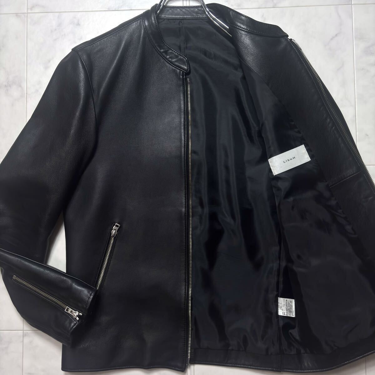 奇跡の超美品!! LIDNM ライダース ジャケット●ラムレザー 羊革 シープスキン ダブルジップ シングル ブルゾン ブラック メンズ リドム_画像1