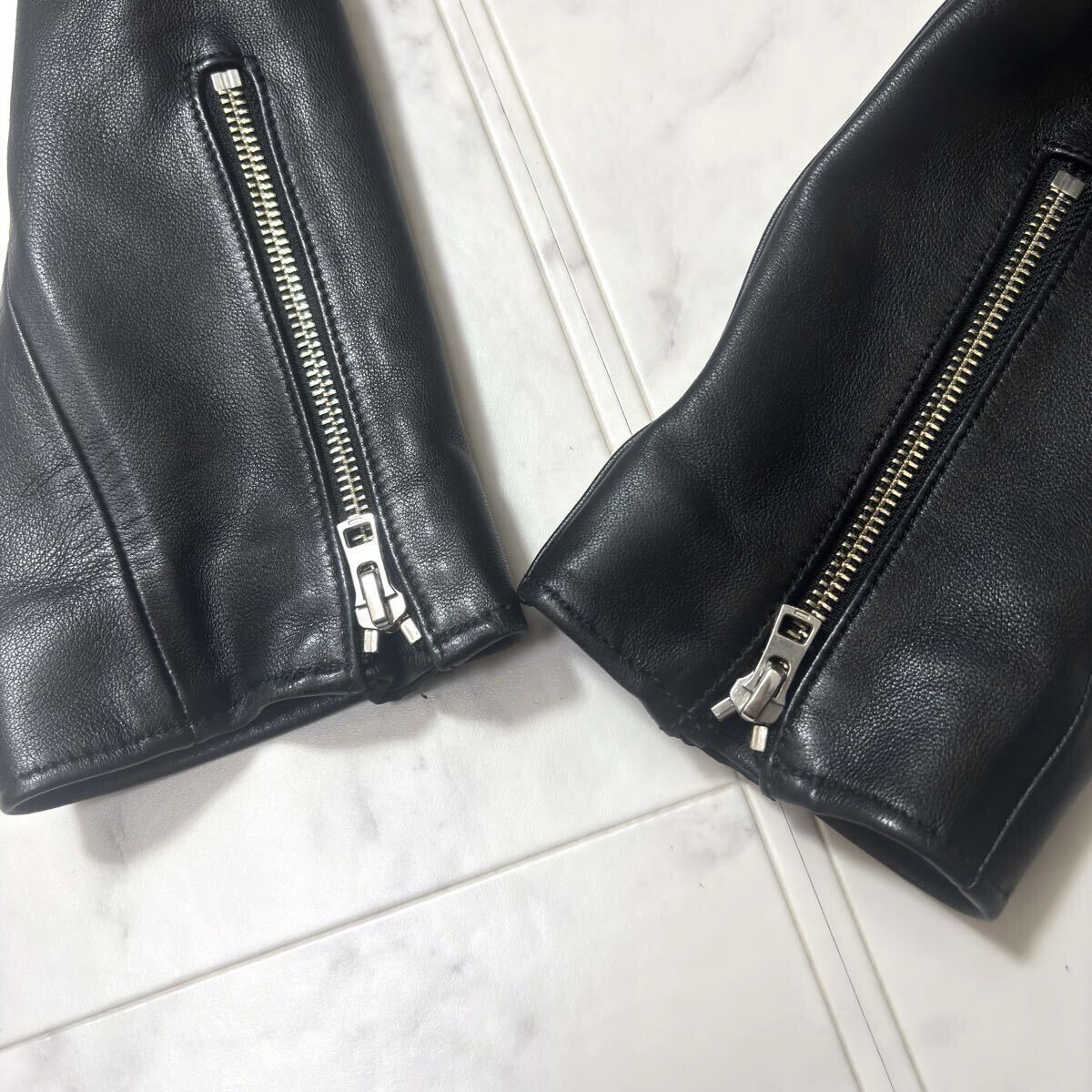 奇跡の超美品!! LIDNM ライダース ジャケット●ラムレザー 羊革 シープスキン ダブルジップ シングル ブルゾン ブラック メンズ リドム_画像8