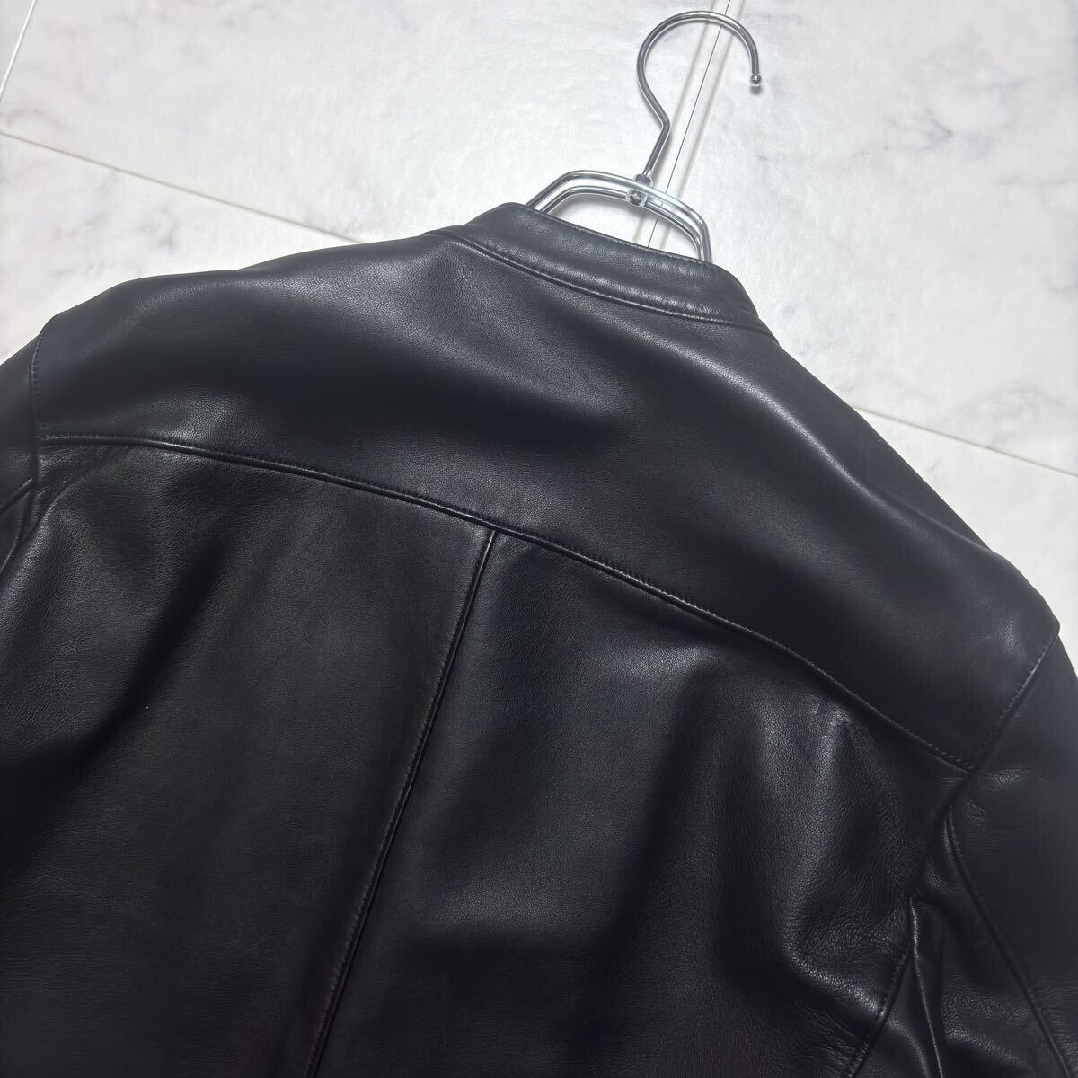 奇跡の超美品!! LIDNM ライダース ジャケット●ラムレザー 羊革 シープスキン ダブルジップ シングル ブルゾン ブラック メンズ リドム_画像9