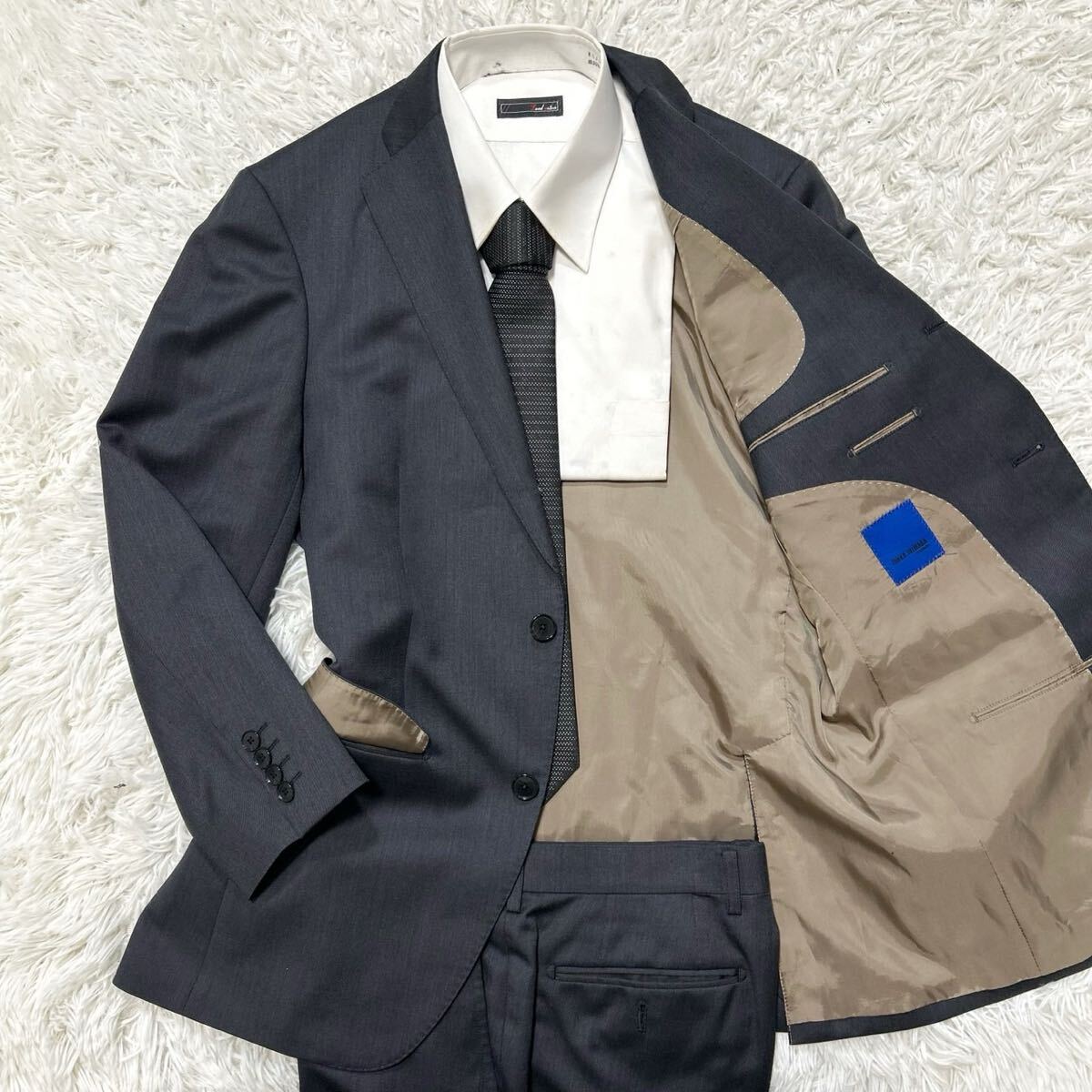 Super150's・希少XL相当!!!ジュンコシマダ【最高級の逸品】JUNKO SHIMADA スーツ　セットアップ　テーラードジャケット　グレー_画像1