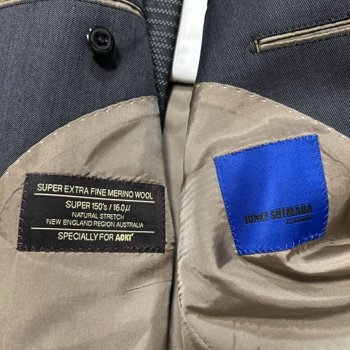 Super150's・希少XL相当!!!ジュンコシマダ【最高級の逸品】JUNKO SHIMADA スーツ　セットアップ　テーラードジャケット　グレー_画像6