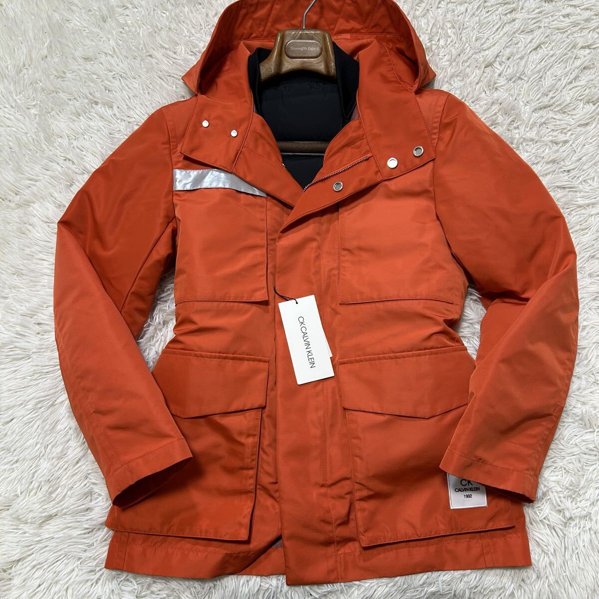 新品タグ付き・極上ダウン80%!!!カルバンクライン【圧倒的存在感】Calvin Klien ダウンジャケット　アウター　コート　オレンジ　S位_画像2