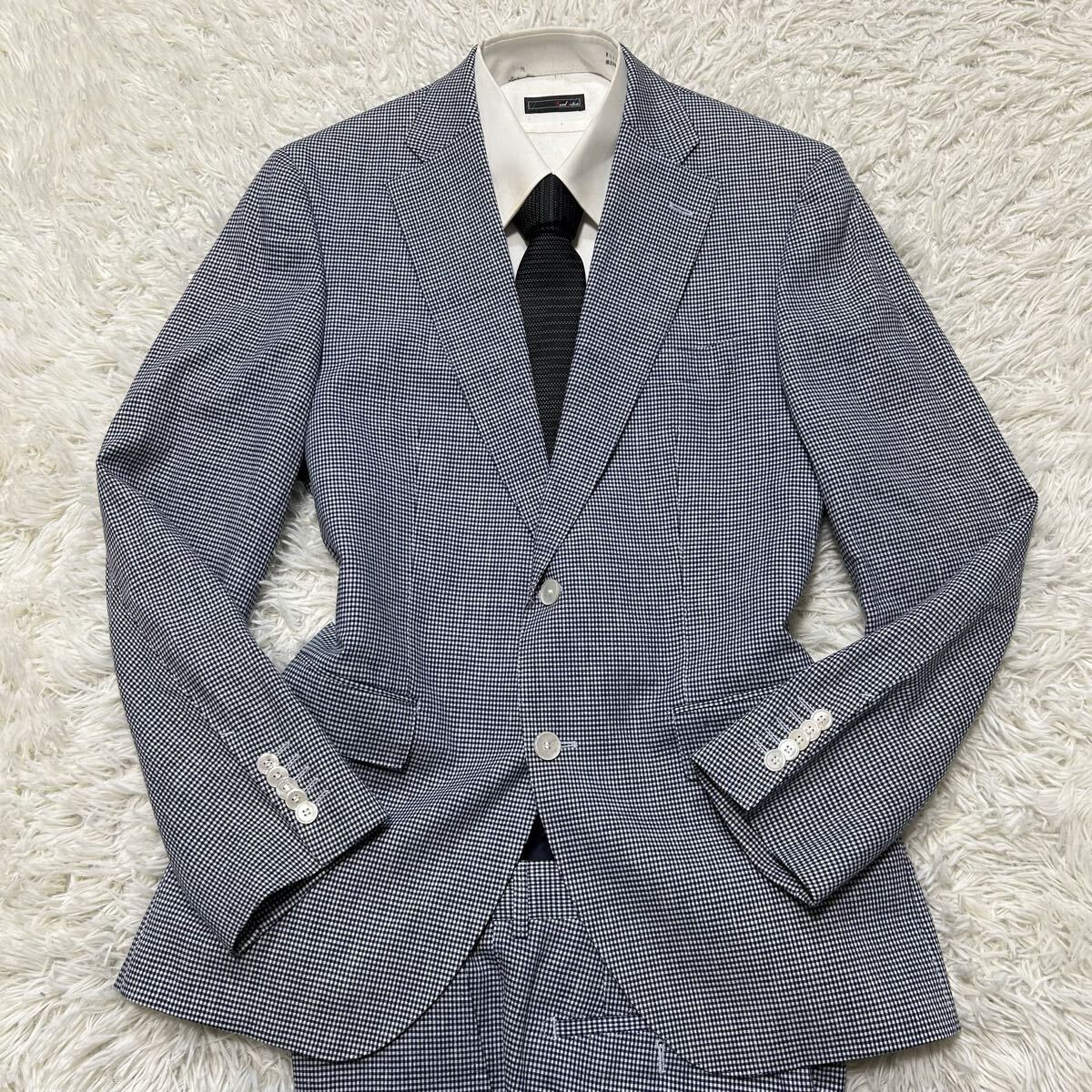 希少XL〜XXL相当!!!ヒューゴボス　コロンボ【溢れる高級感】HUGO BOSS スーツ　セットアップ　ジャケット　チェック　ネイビー　ホワイト_画像2