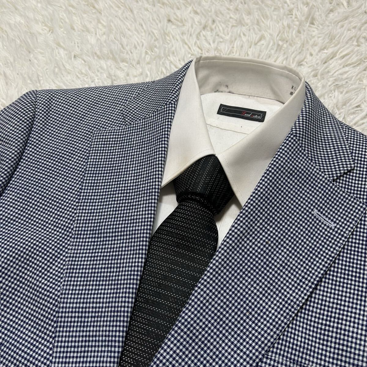 希少XL〜XXL相当!!!ヒューゴボス　コロンボ【溢れる高級感】HUGO BOSS スーツ　セットアップ　ジャケット　チェック　ネイビー　ホワイト_画像3