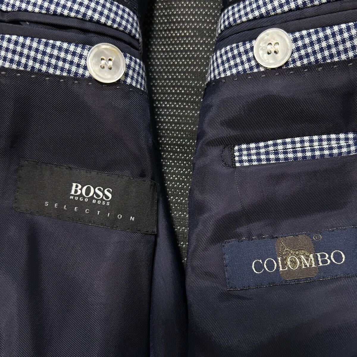 希少XL〜XXL相当!!!ヒューゴボス　コロンボ【溢れる高級感】HUGO BOSS スーツ　セットアップ　ジャケット　チェック　ネイビー　ホワイト_画像6