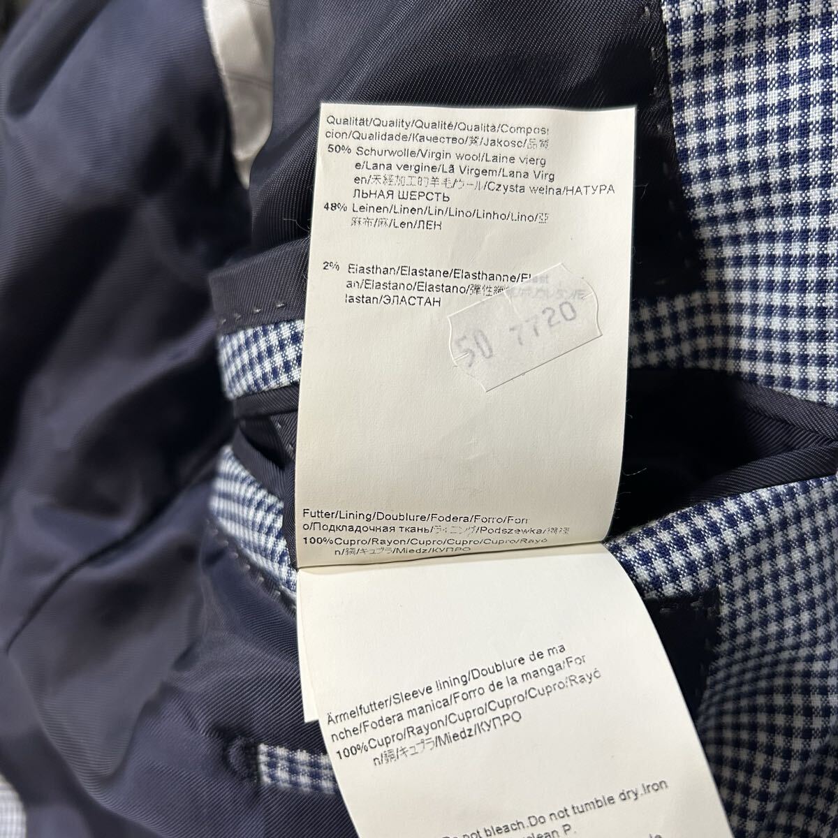 希少XL〜XXL相当!!!ヒューゴボス　コロンボ【溢れる高級感】HUGO BOSS スーツ　セットアップ　ジャケット　チェック　ネイビー　ホワイト_画像8