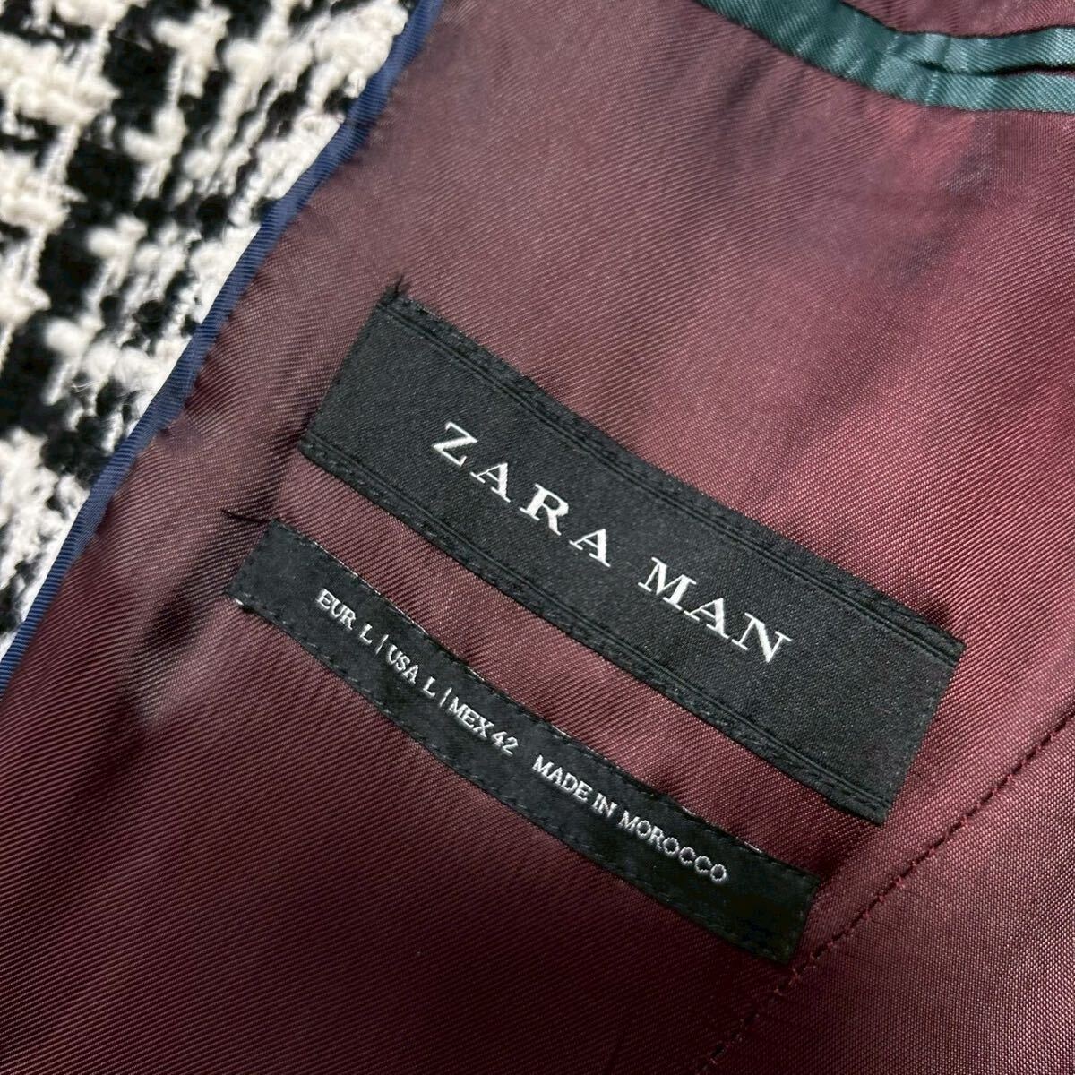 希少L〜XL相当!!!ザラ【纏う高級感】ZARA チェスターコート ロングコート ツイード チェック ホワイト レッド_画像6