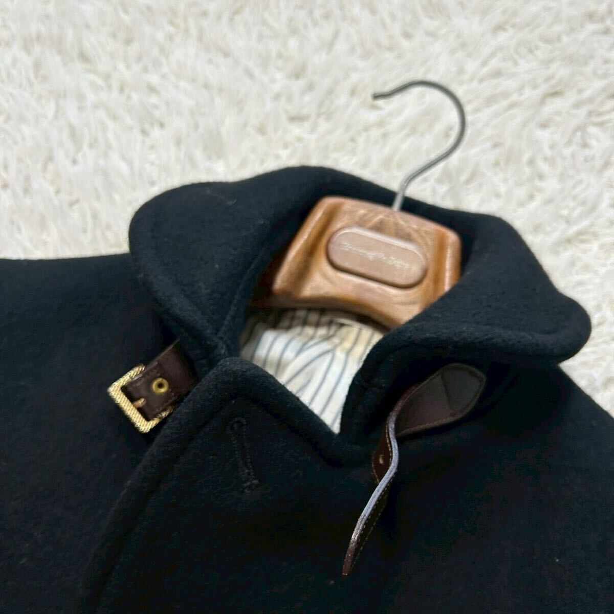 極上アンゴラ混!!!エディフィス【最高級の逸品】EDIFICE コート　アウター　くるみボタン　牛革　本革　ブラック　M位_画像3