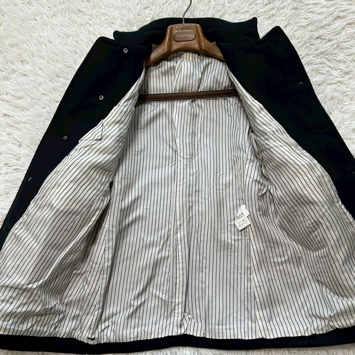 極上アンゴラ混!!!エディフィス【最高級の逸品】EDIFICE コート　アウター　くるみボタン　牛革　本革　ブラック　M位_画像5