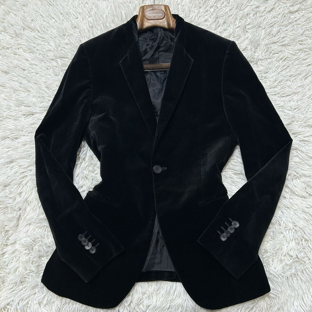 美品!!!エンポリオアルマーニ JOHNY LINE【極上のベロア】EMPORIO ARMANI テーラードジャケット　ベルベット　ブラック　S〜M位_画像2