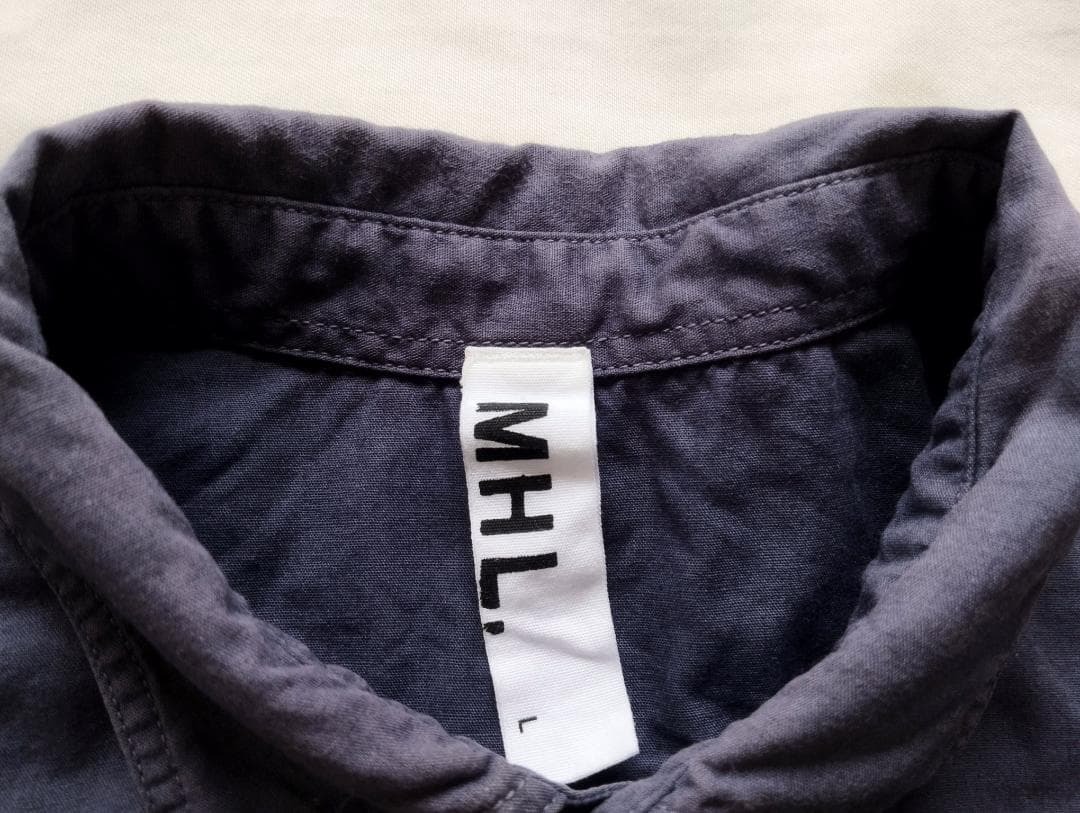 MHL. マーガレットハウエル　リネン混 プルオーバーシャツ　L　紺_画像2