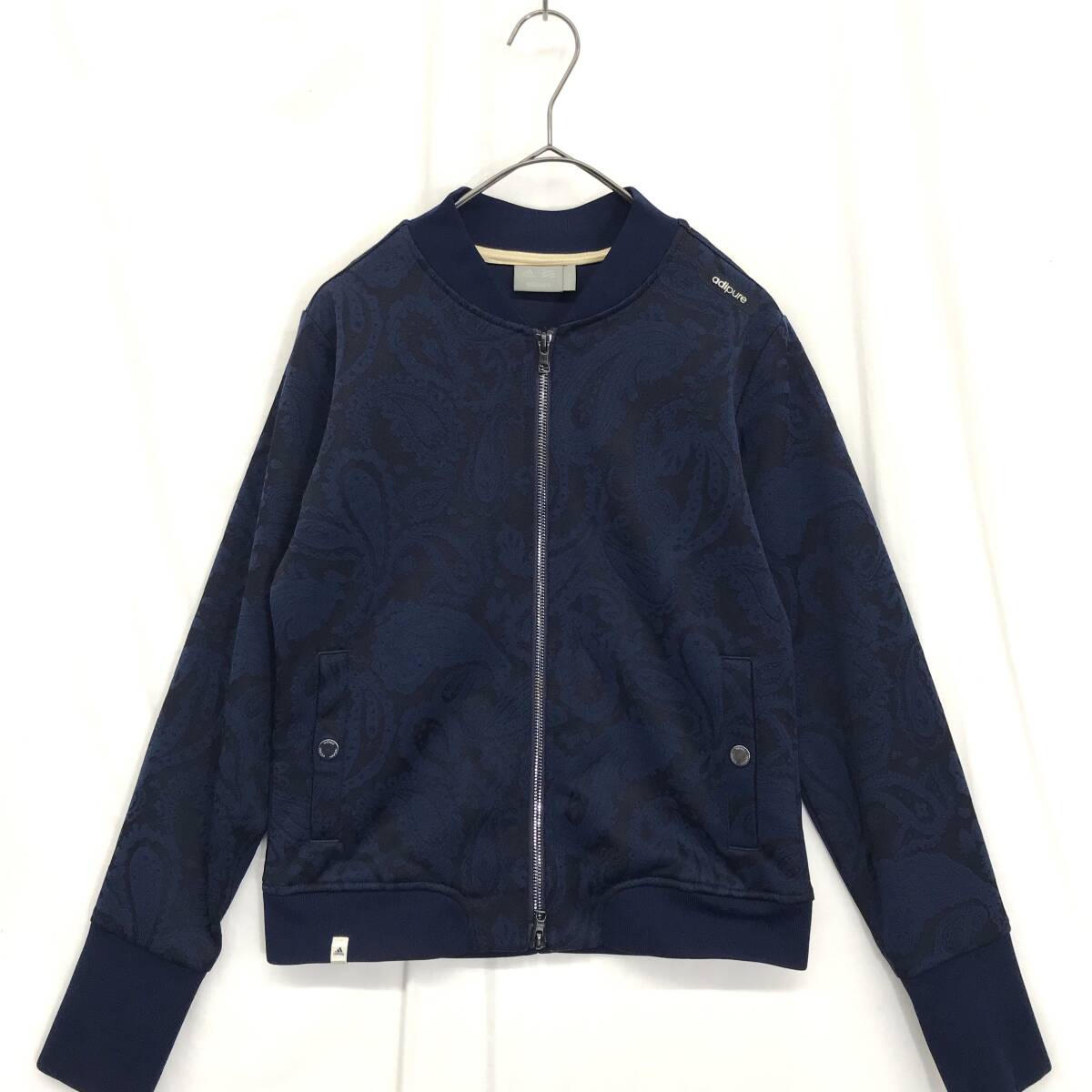 NZ2734●adidas : GOLF ペイズリー総柄ジップスウェットジャケット●S●ネイビー adipure ブルゾン ゴルフウェア_画像1