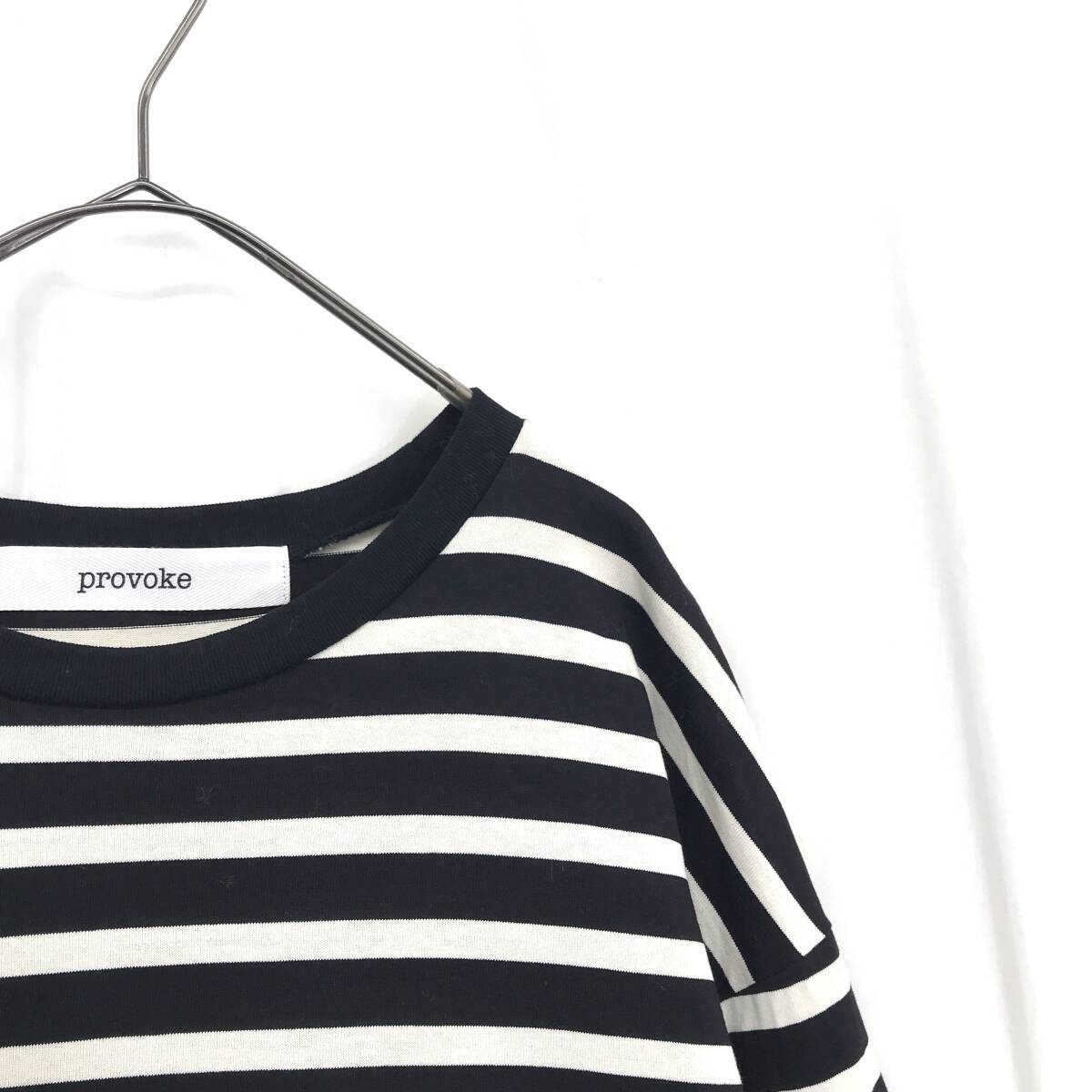 NZ2739●PROVOKE : ジップ ボーダー プルオーバー●F●黒×白 定価￥17,600- ビックシルエット 長袖カットソー_画像3