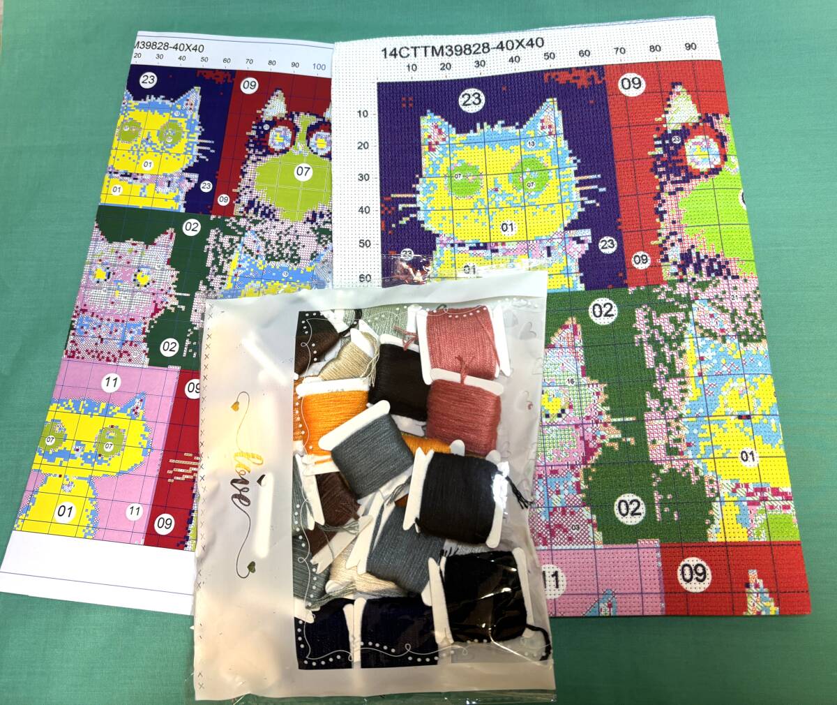 ◆クロスステッチ　キット◆猫　枠 　14CT　 40×40cm_画像4