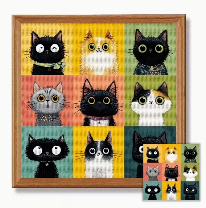 ◆クロスステッチ　キット◆猫　枠 　14CT　 40×40cm_画像1