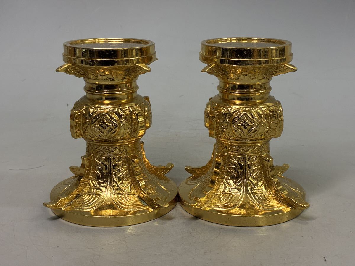 仏教美術 仏具 真鍮製 置物 仏壇 花器 花立 花瓶 一対 古美術品 置物 金属工芸_画像7