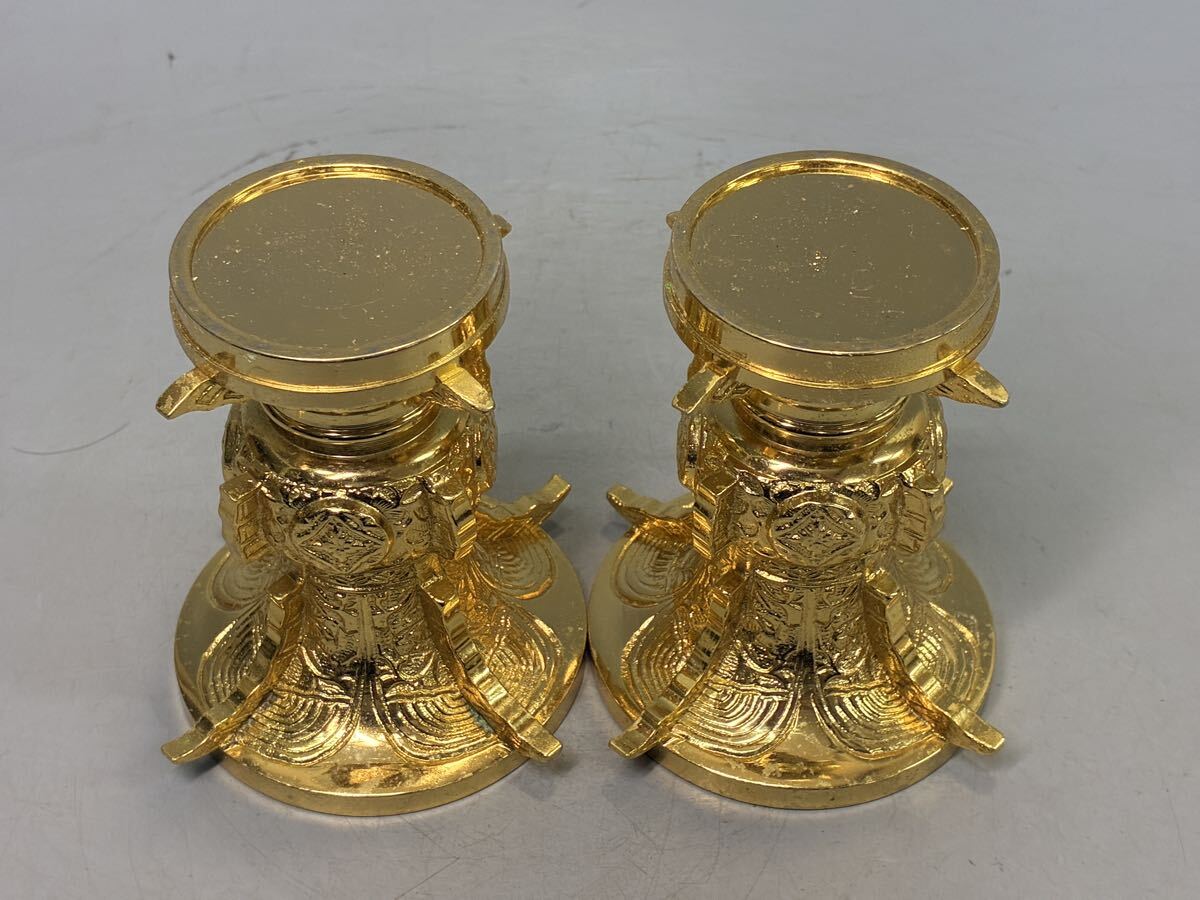 仏教美術 仏具 真鍮製 置物 仏壇 花器 花立 花瓶 一対 古美術品 置物 金属工芸_画像8