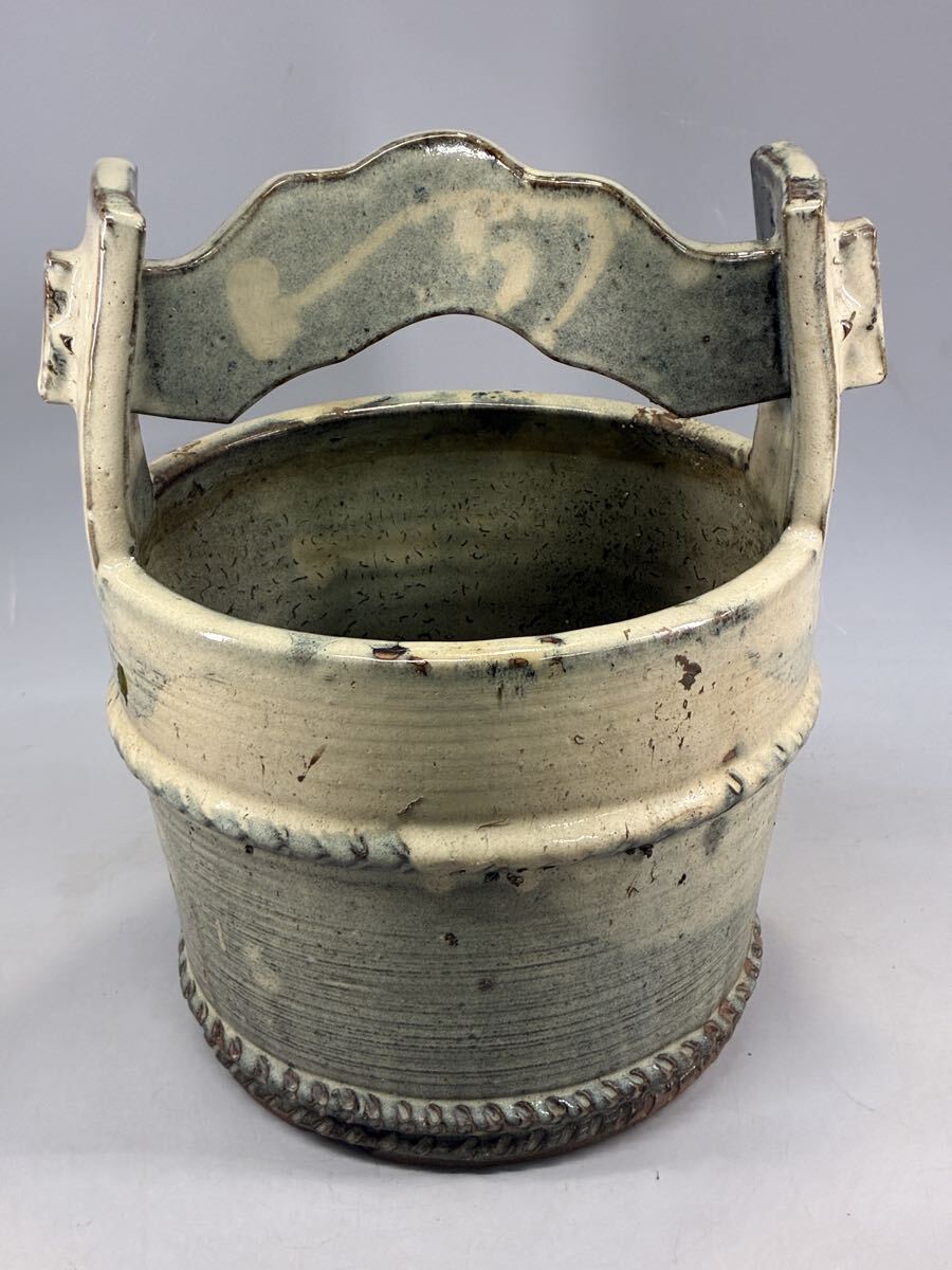 小代焼 手桶 花入 手鉢 花生 陶器 花器 茶道具 花瓶 置物 手桶花入 茶道具 古美術品 桶 華道具_画像5