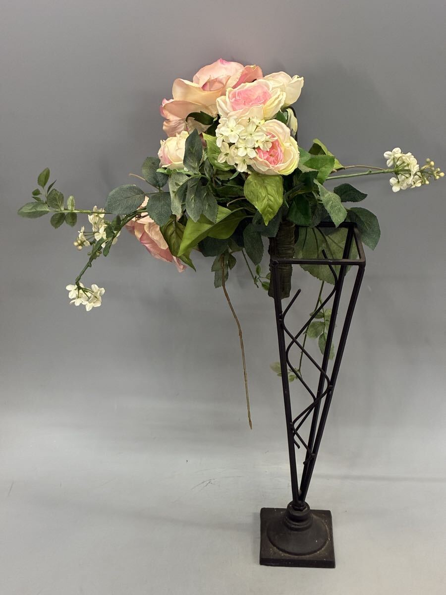 アートフラワー インテリア 造花 薔薇 置物 鉄製スタンド アイアンスタンド 置物 インテリア オブジェ バラ _画像2