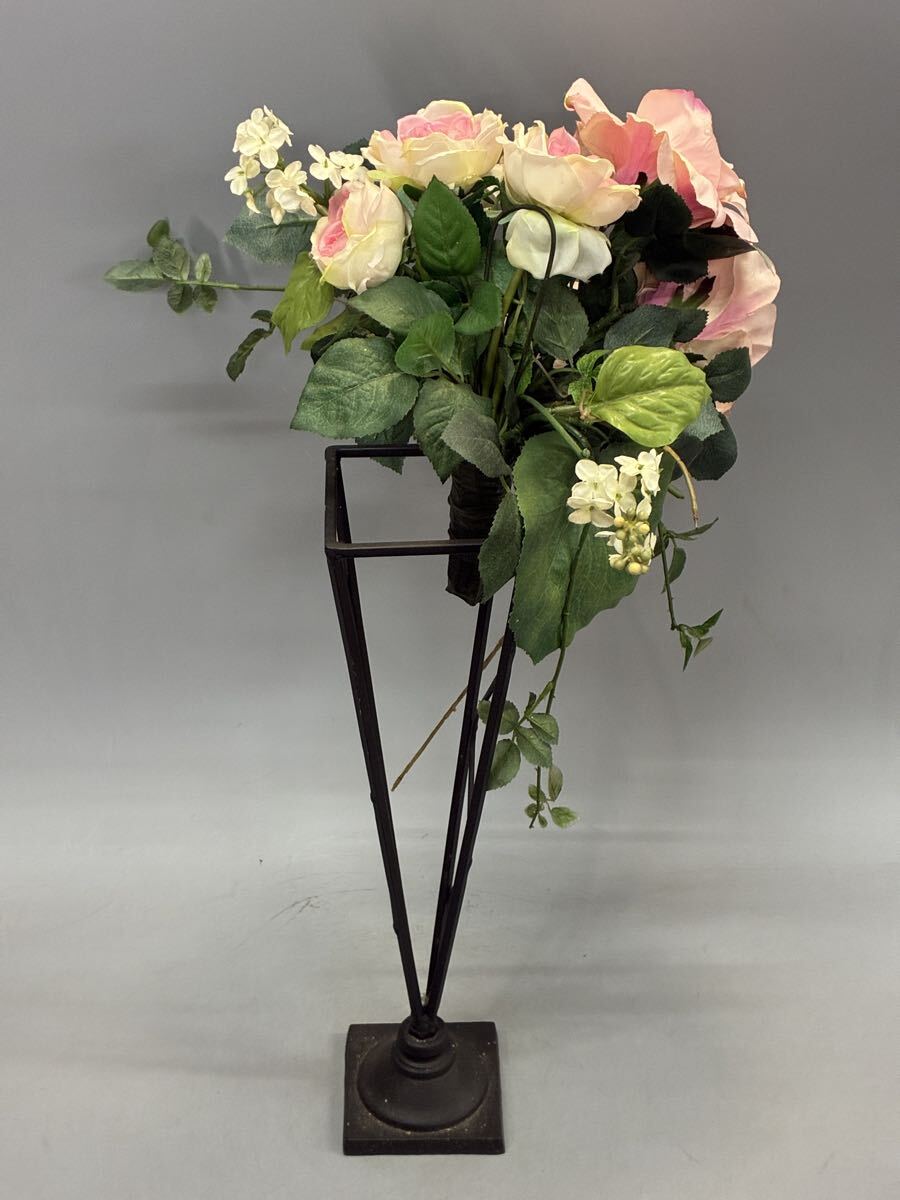 アートフラワー インテリア 造花 薔薇 置物 鉄製スタンド アイアンスタンド 置物 インテリア オブジェ バラ _画像3