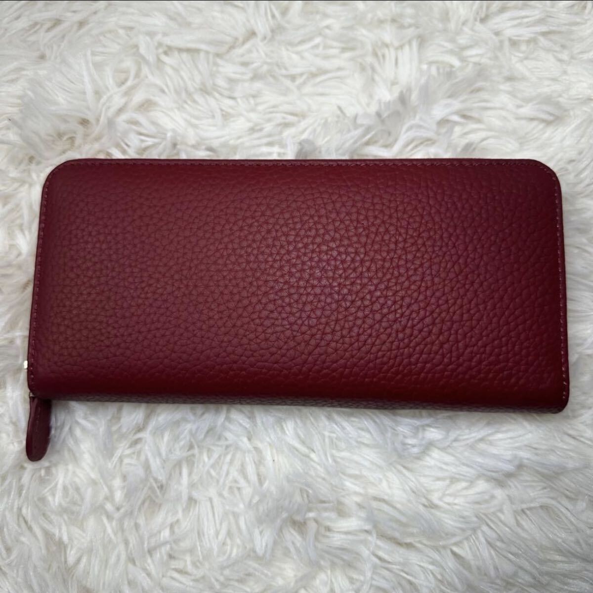 長財布 ボルドー シンプル ラウンドファスナー コインスルー 大容量 牛革 赤 レッド レザー 財布 ブラック カード 本革 多収納 ウォレット_画像7