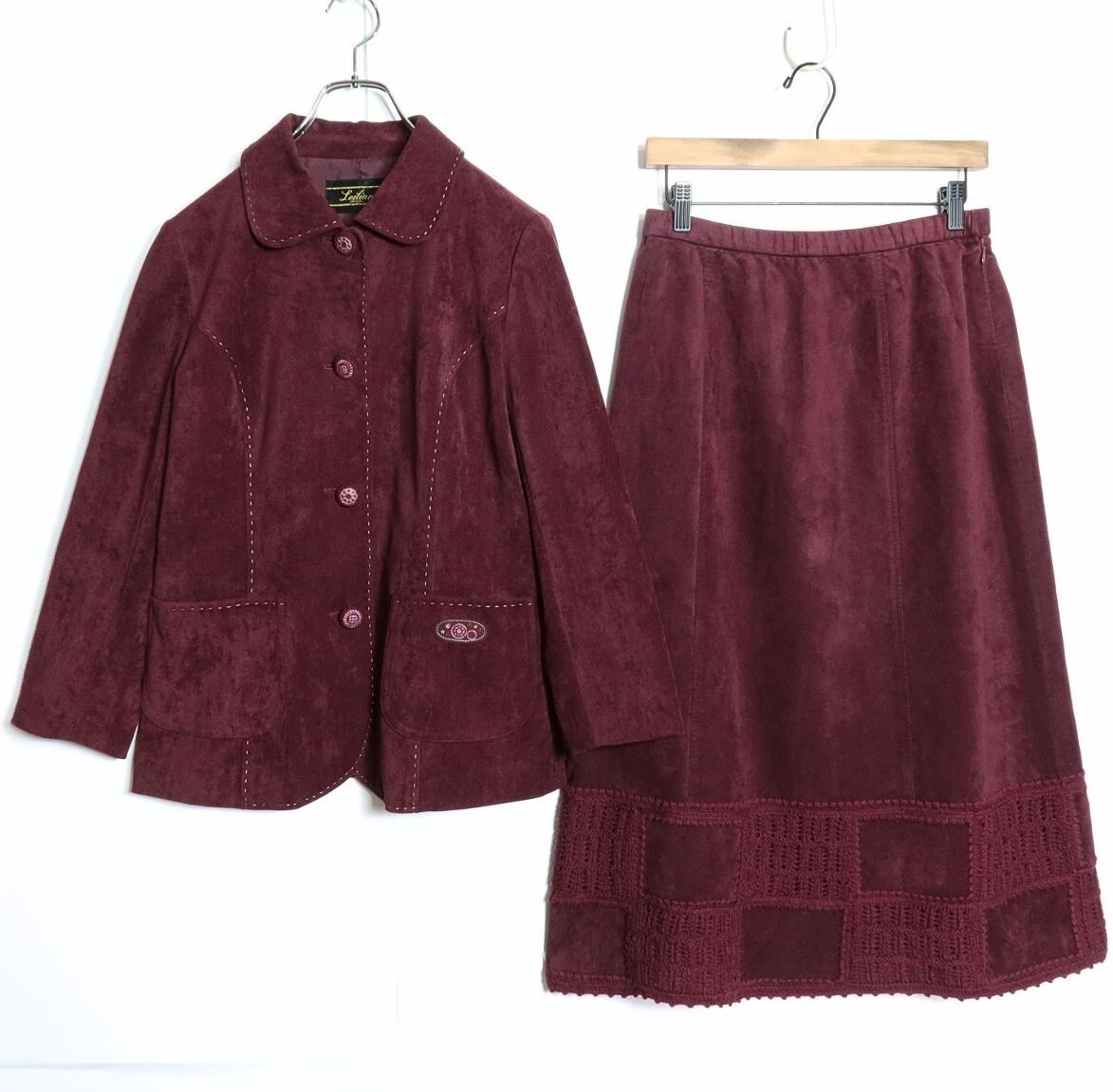 レリアン★スウェード調♪上下セット ジャケット&スカート 上下サイズ違い9&11号 ボルドー系 無地 z16112_画像1