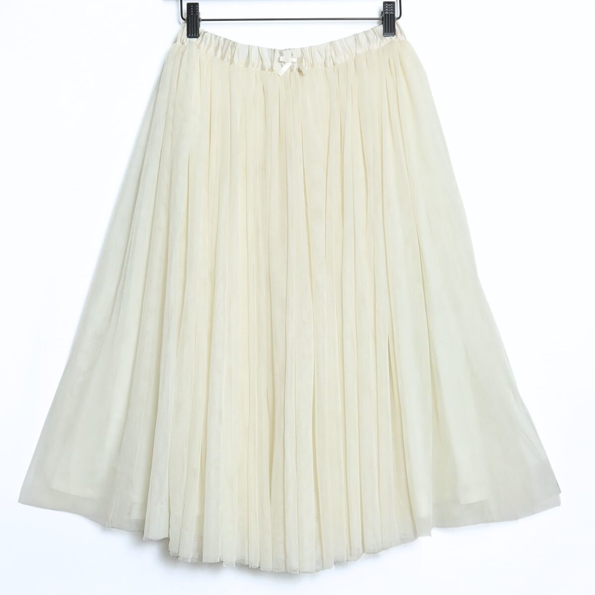 【美品】ギャラリービスコンティ★チュールが可愛いプリーツスカート♪ サイズ2 クリーム系 リボン z16151_画像1