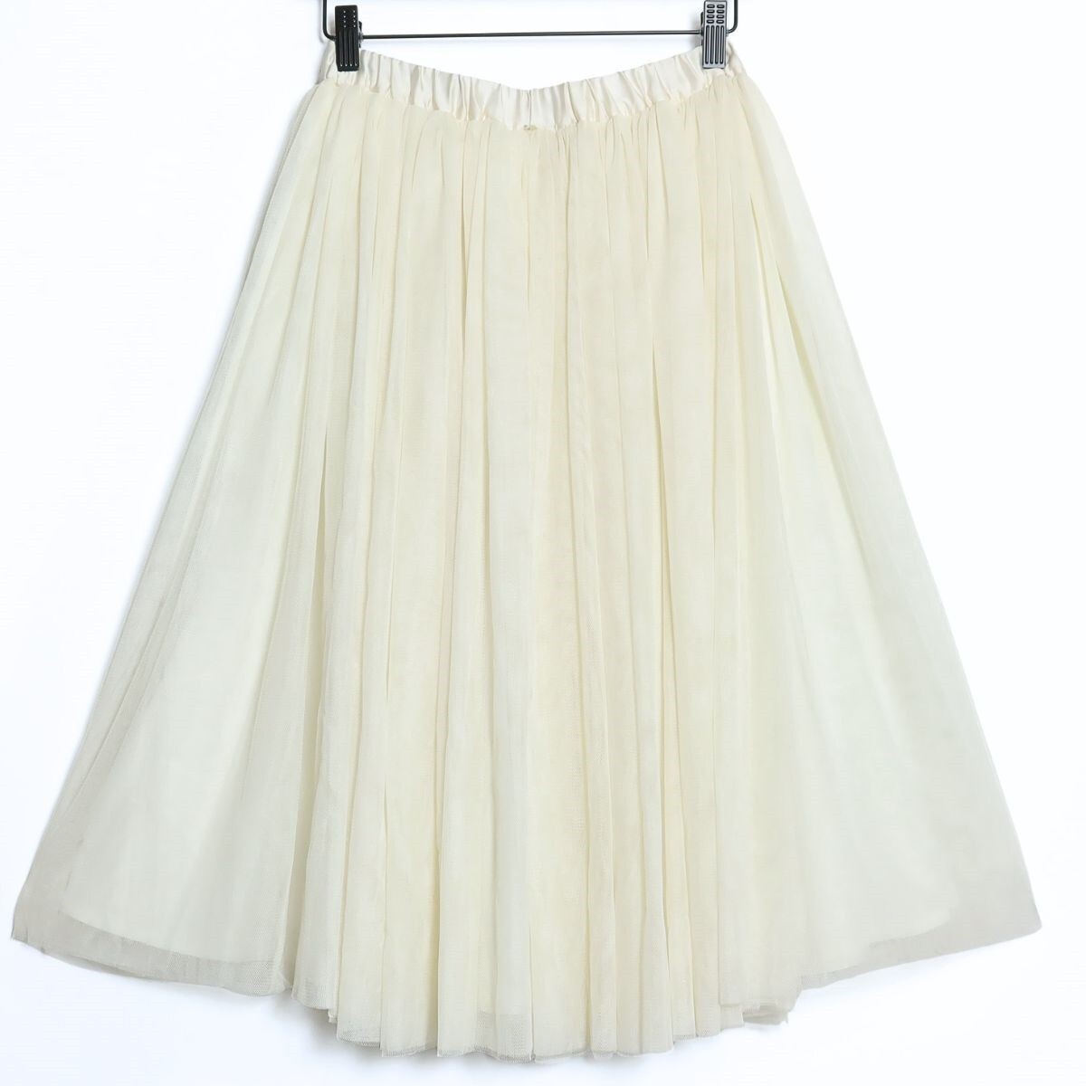 【美品】ギャラリービスコンティ★チュールが可愛いプリーツスカート♪ サイズ2 クリーム系 リボン z16151_画像4