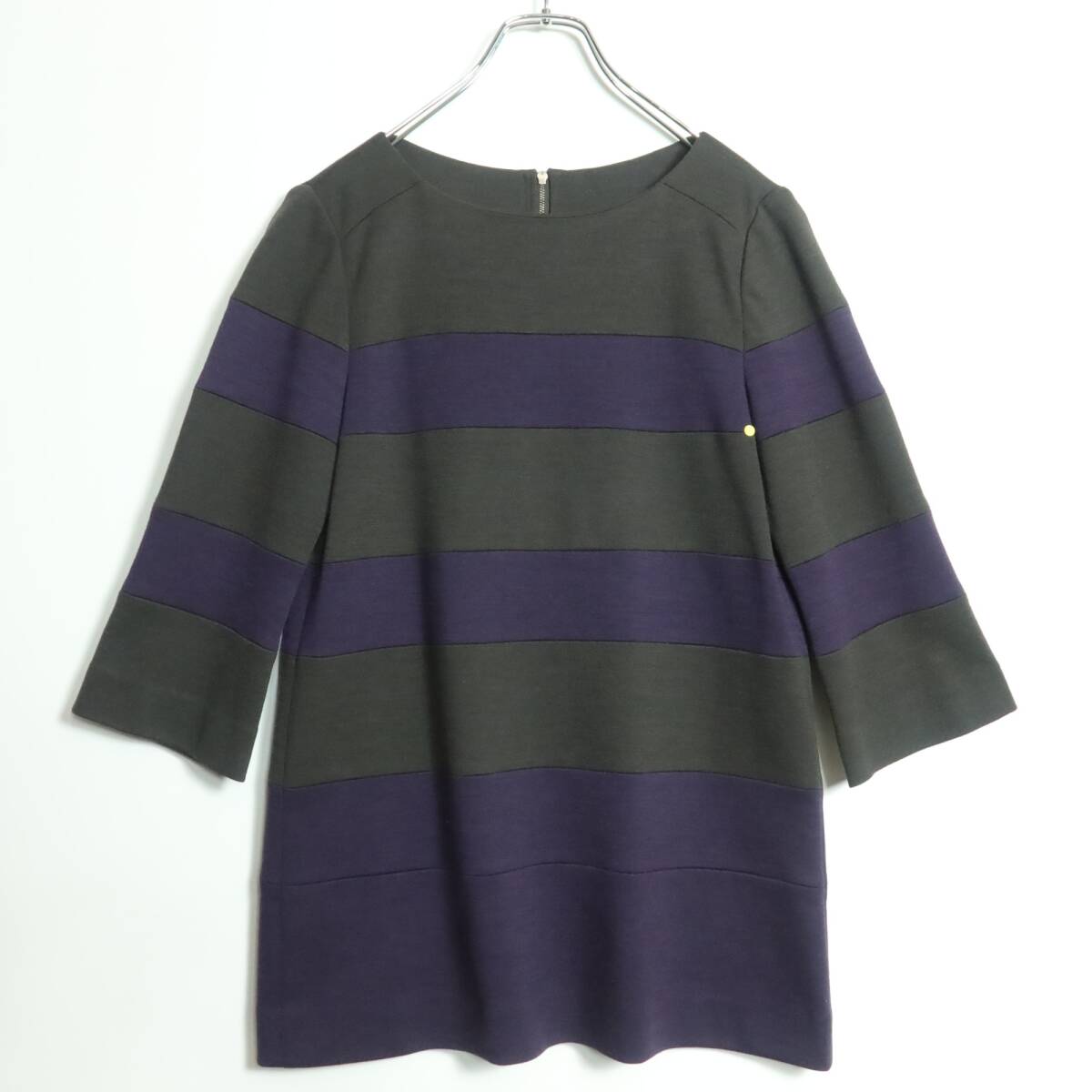 レリアン★プルオーバー サイズ7 グレー×紫系 ボーダー柄 ウール混♪厚手 z16255_画像1