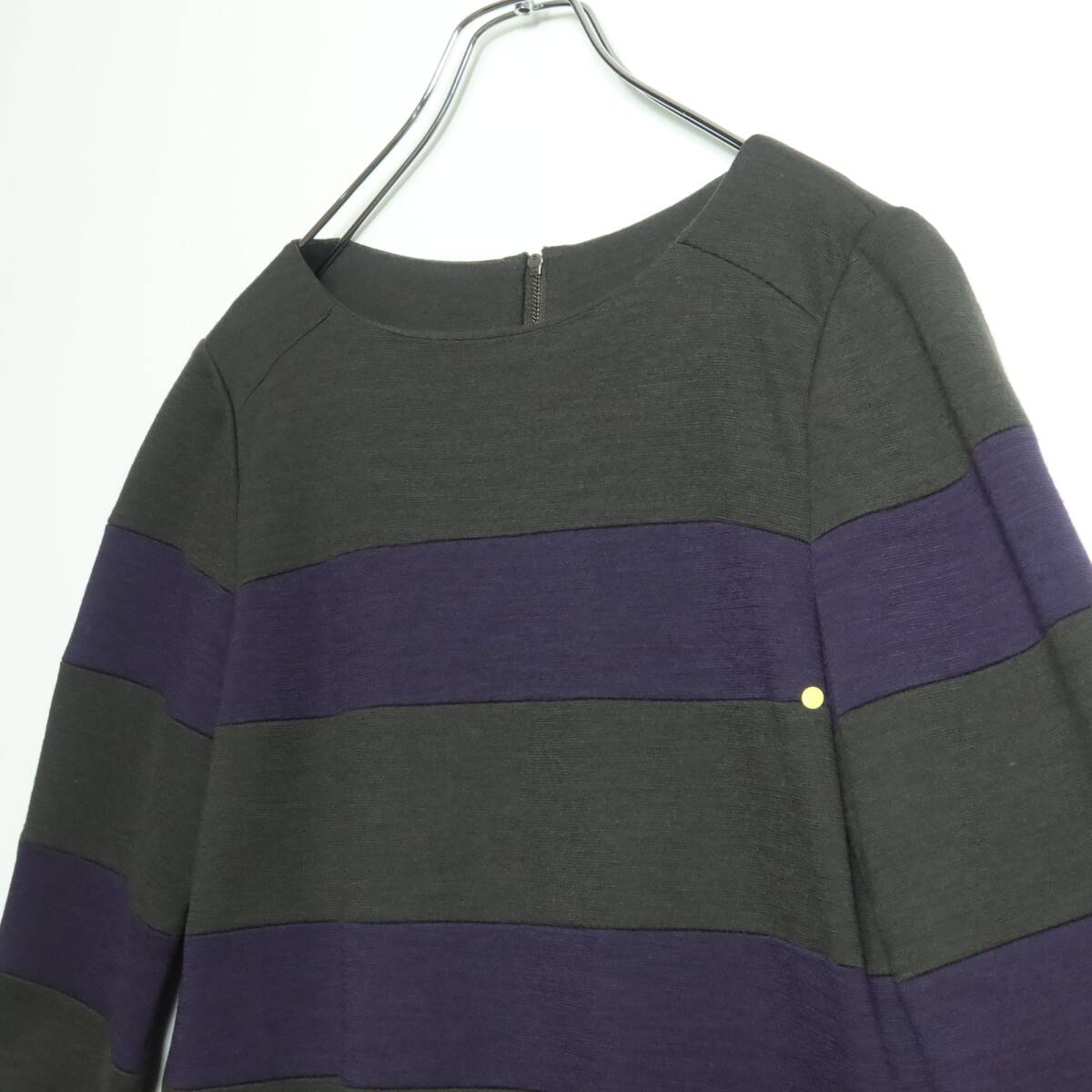 レリアン★プルオーバー サイズ7 グレー×紫系 ボーダー柄 ウール混♪厚手 z16255_画像2