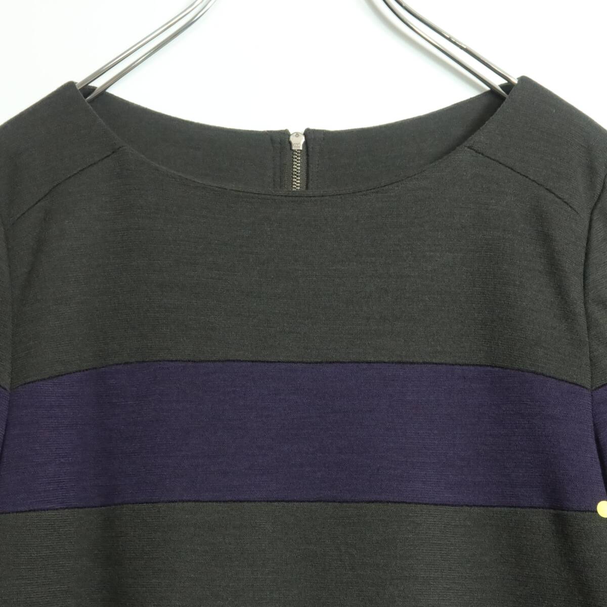 レリアン★プルオーバー サイズ7 グレー×紫系 ボーダー柄 ウール混♪厚手 z16255_画像3