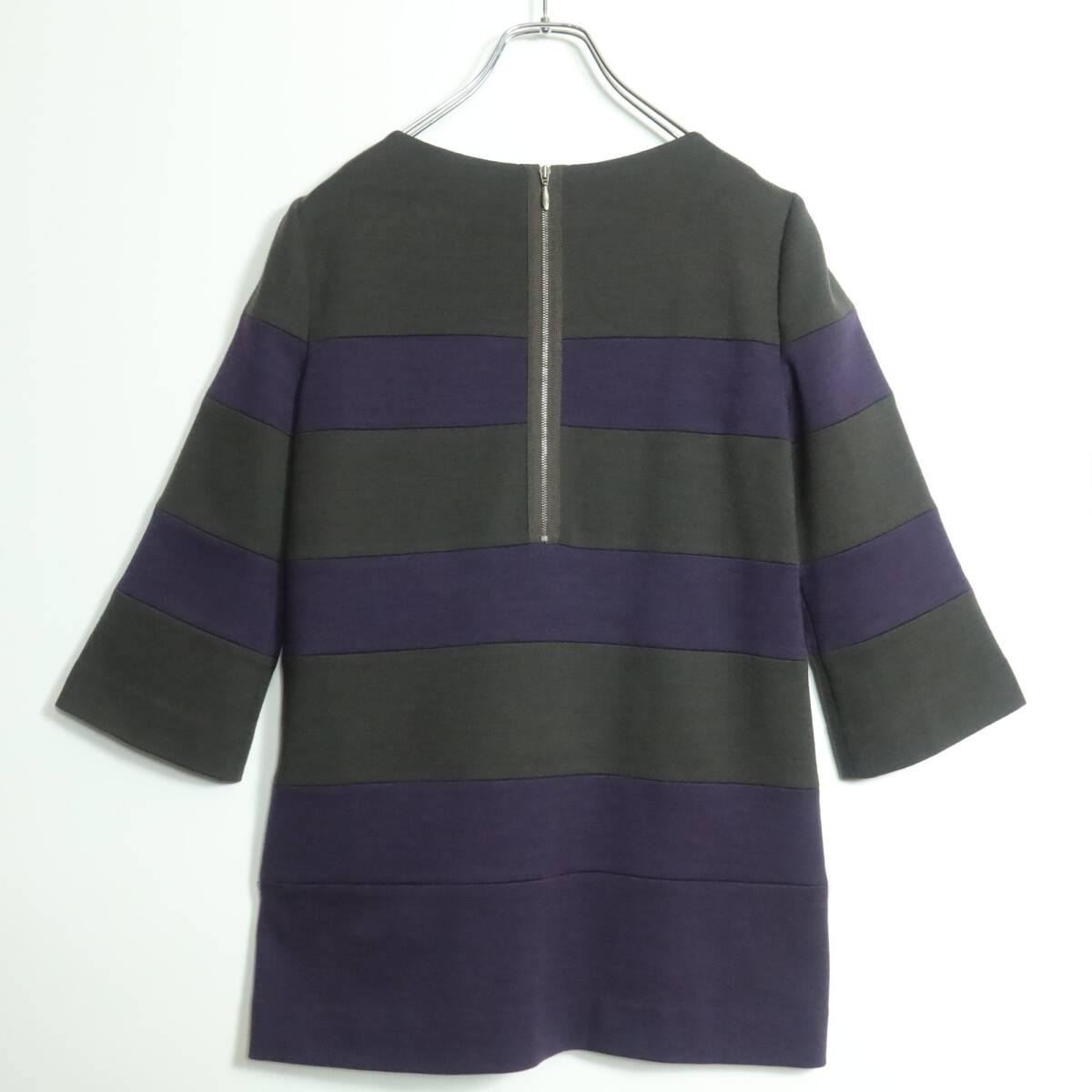 レリアン★プルオーバー サイズ7 グレー×紫系 ボーダー柄 ウール混♪厚手 z16255_画像5