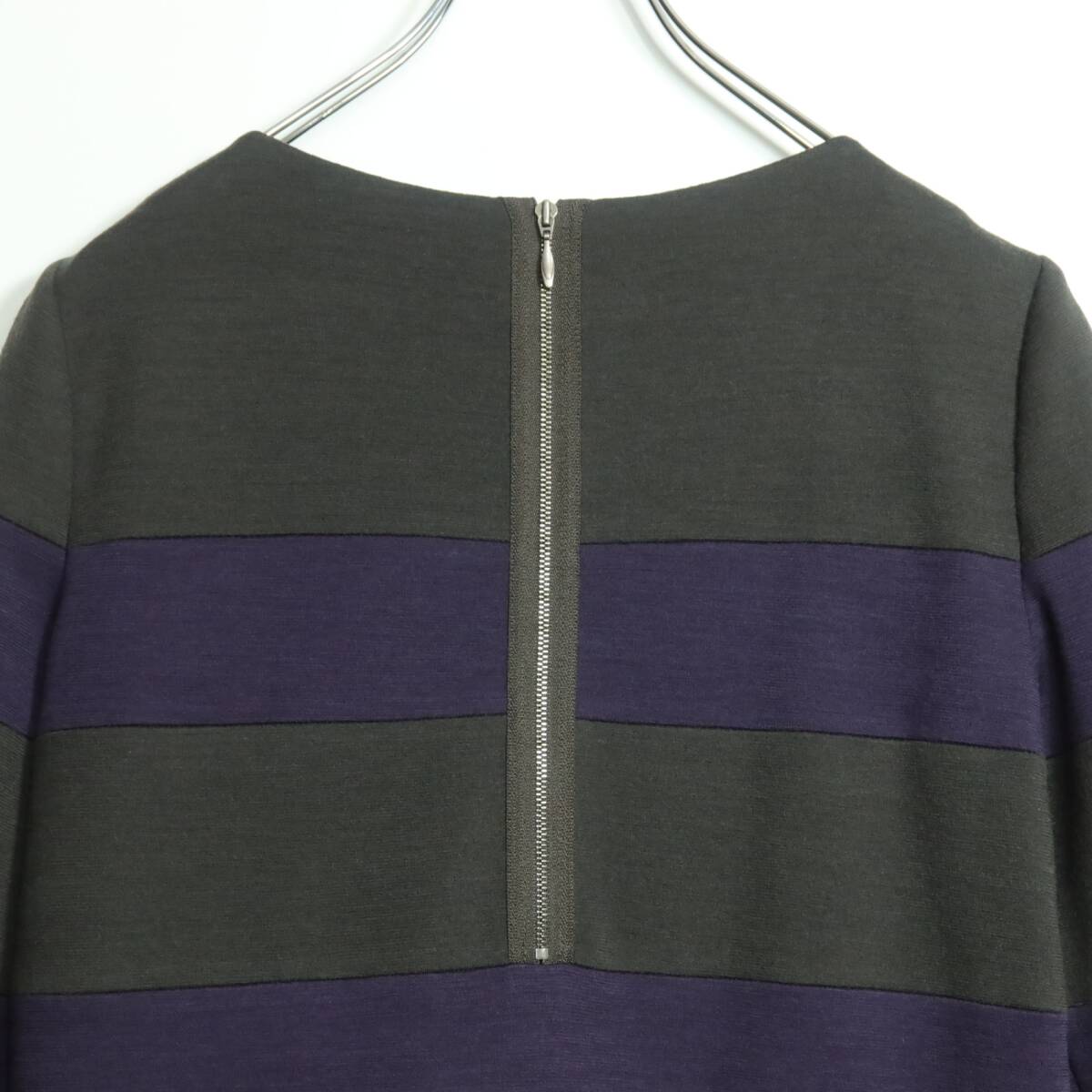 レリアン★プルオーバー サイズ7 グレー×紫系 ボーダー柄 ウール混♪厚手 z16255_画像6