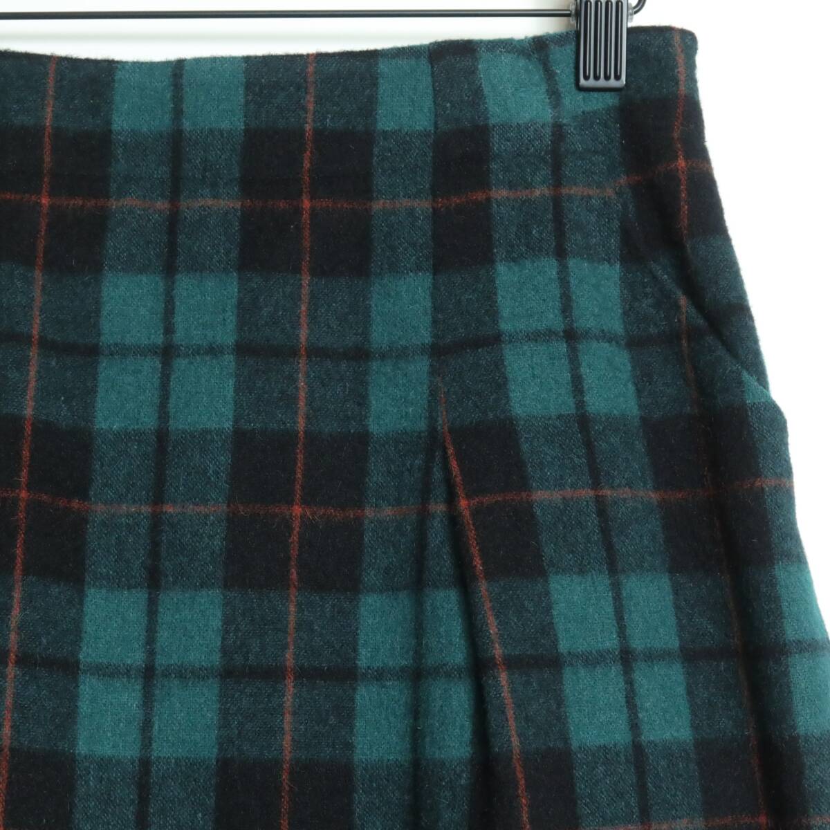 レリアン★タック入りスカート サイズ9 緑×黒系 ウール混♪厚手 z16257_画像2
