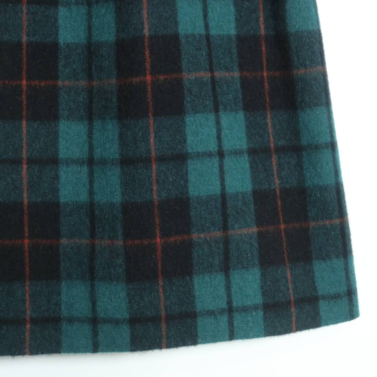 レリアン★タック入りスカート サイズ9 緑×黒系 ウール混♪厚手 z16257_画像3