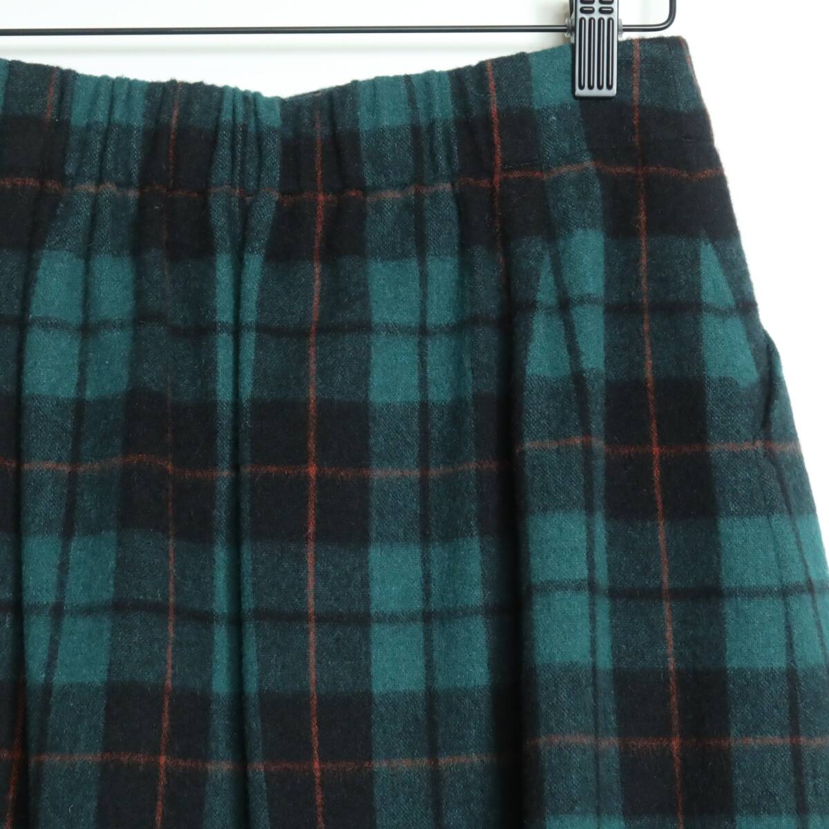 レリアン★タック入りスカート サイズ9 緑×黒系 ウール混♪厚手 z16257_画像5