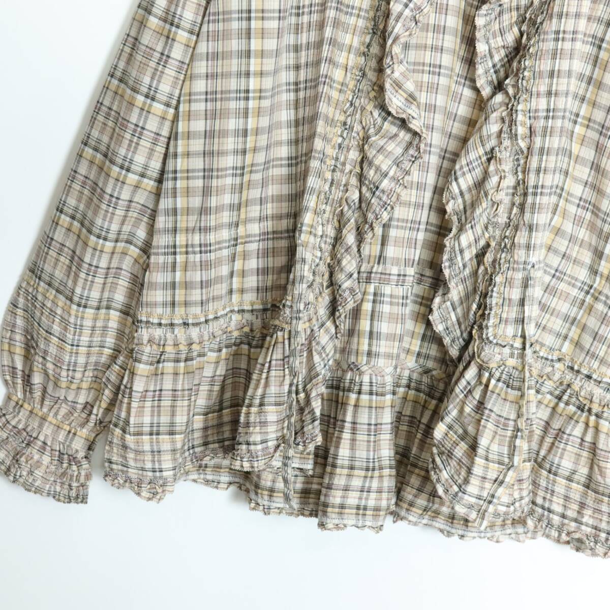 ピンクハウス★セーラー襟&オリチェpt♪たっぷりフリルのローンブラウス はおりもの グレージュ系 z16269_画像3