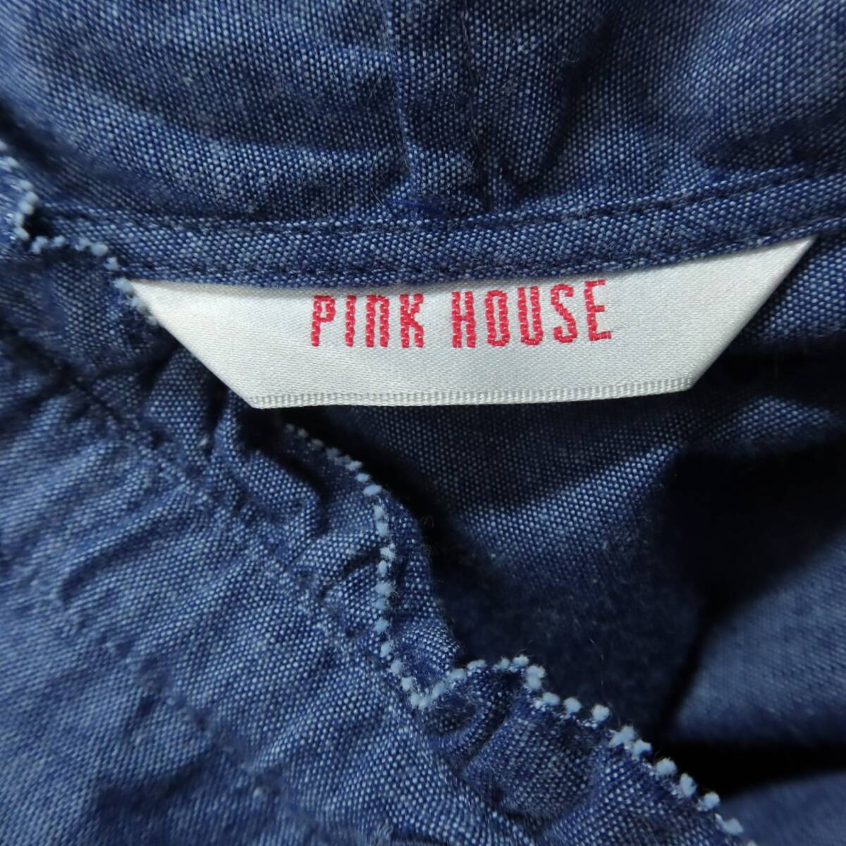 【美品】ピンクハウス★タンガリーワンピース フーディ ブルー系 前開き ピコフリルいっぱい♪z16314_画像9