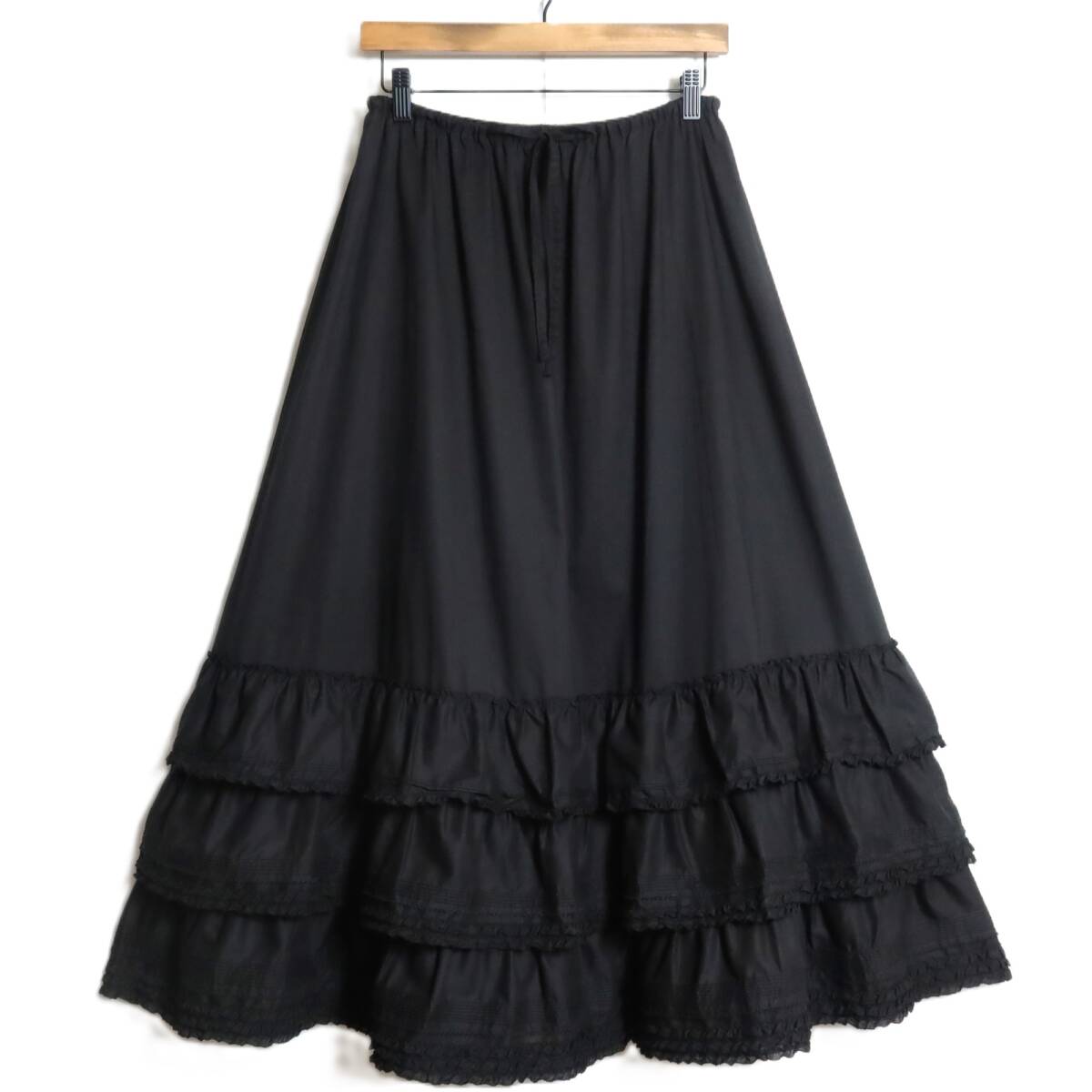 【極美品】ピンクハウス★豪華なボリューム感♪ ピコフリル使い フレアスカート・ペチコート 段々フリル 黒系 z163165_画像1