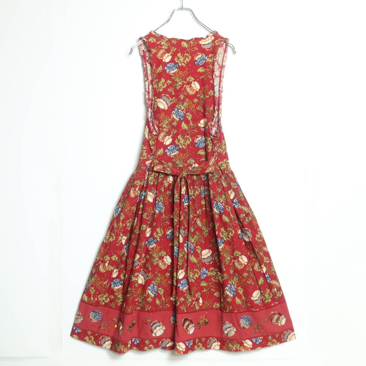 ピンクハウス★豪華なジャム瓶プリントと刺繍♪ ジャンパースカート 前ボタン全開 レトロ 赤系 z16458_画像5