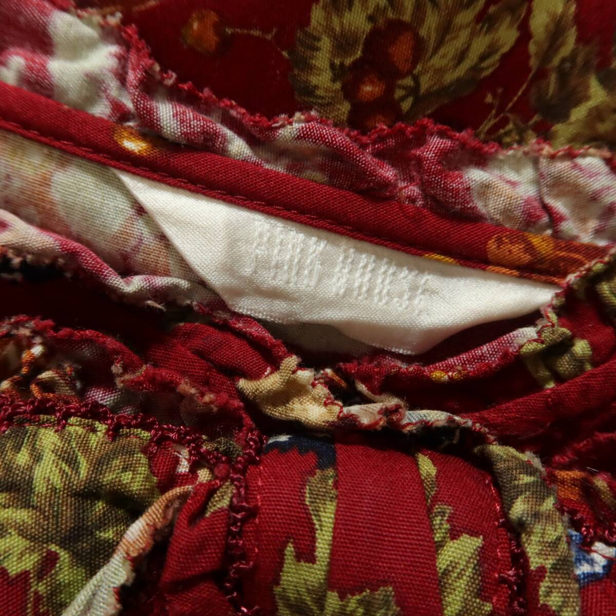 ピンクハウス★豪華なジャム瓶プリントと刺繍♪ ジャンパースカート 前ボタン全開 レトロ 赤系 z16458_画像8